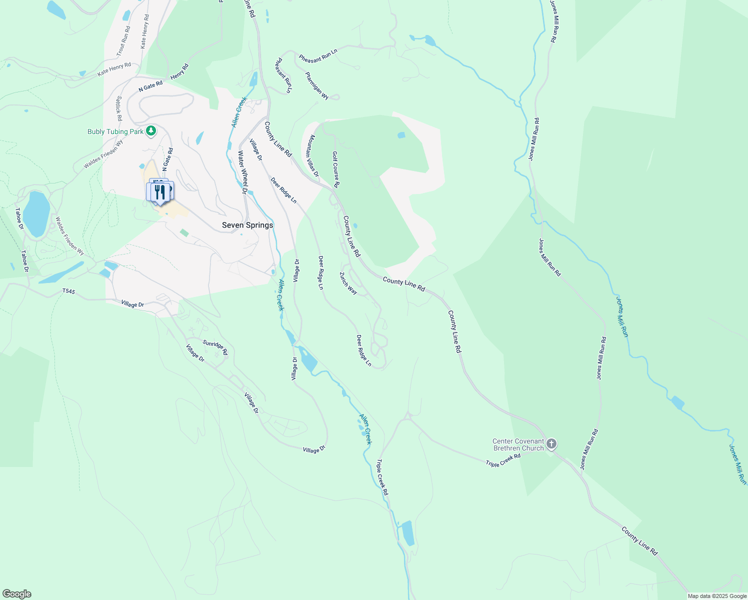 map of restaurants, bars, coffee shops, grocery stores, and more near 106 Swiss Mountain Drive in Champion