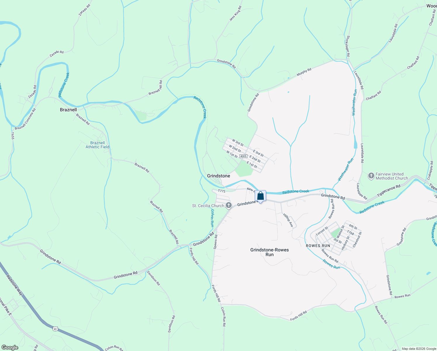 map of restaurants, bars, coffee shops, grocery stores, and more near 1 West Cottage Avenue in Grindstone