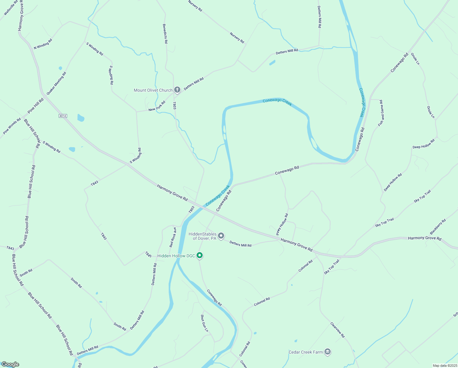 map of restaurants, bars, coffee shops, grocery stores, and more near 3491 Conewago Road in Dover