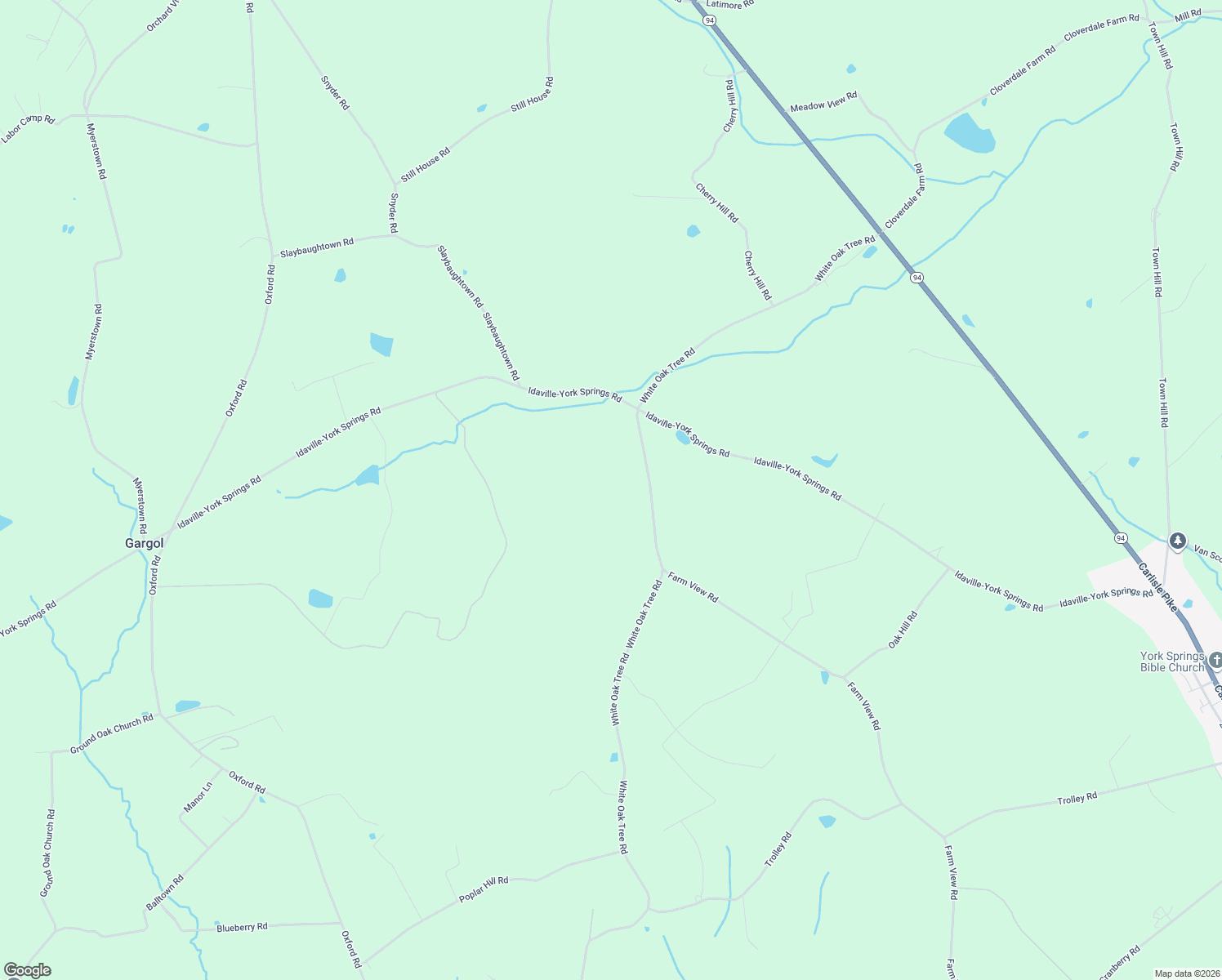 map of restaurants, bars, coffee shops, grocery stores, and more near 1154 White Oak Tree Road in York Springs