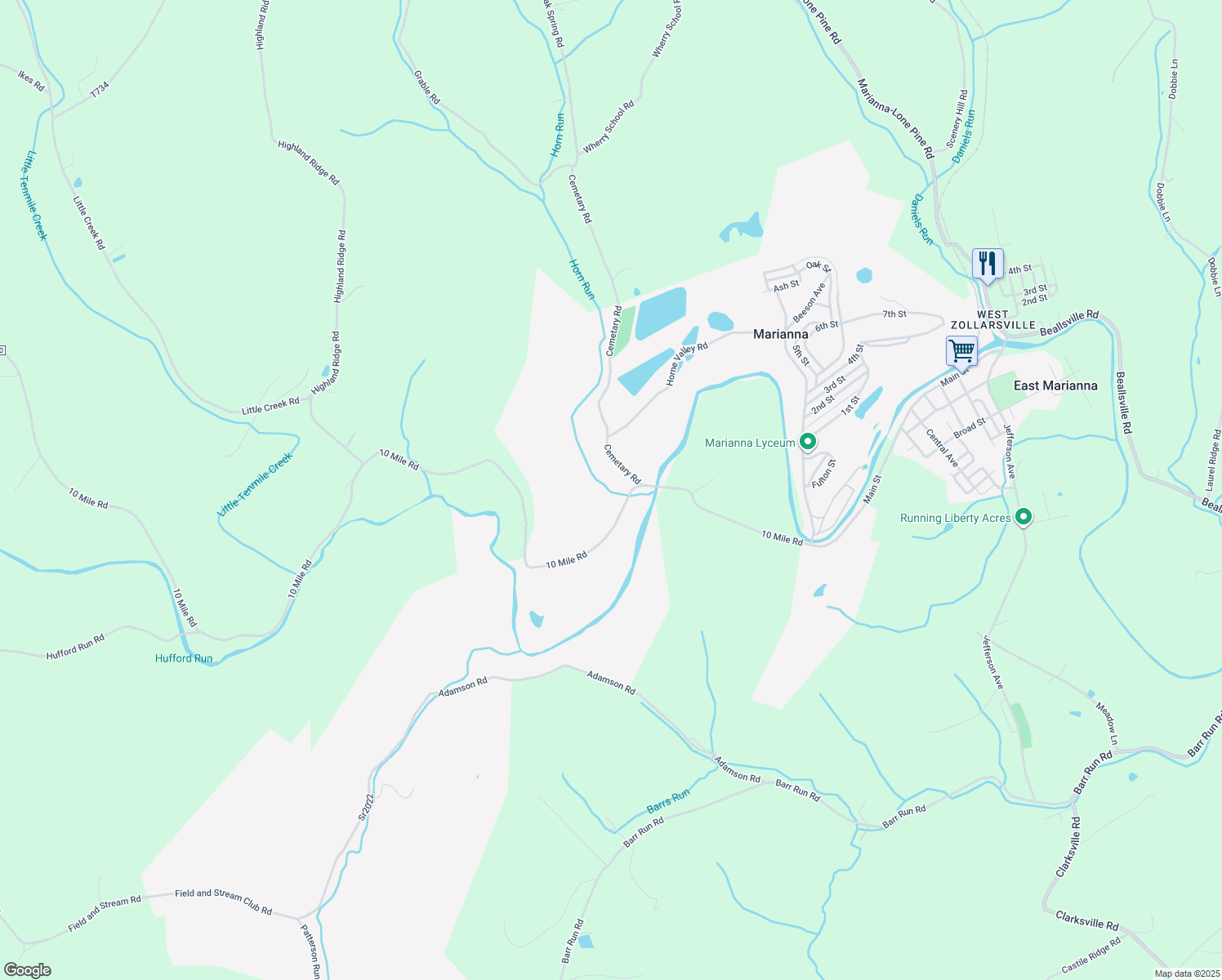 map of restaurants, bars, coffee shops, grocery stores, and more near in Marianna