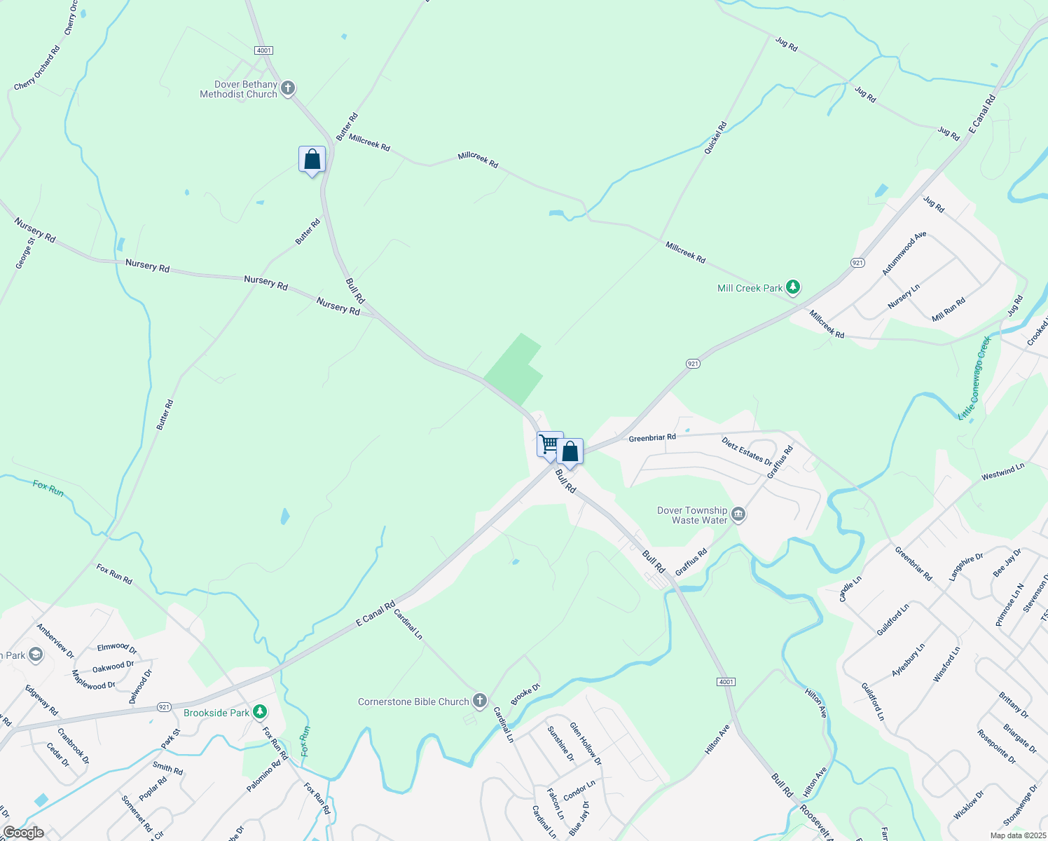 map of restaurants, bars, coffee shops, grocery stores, and more near 3770 Bull Road in Dover