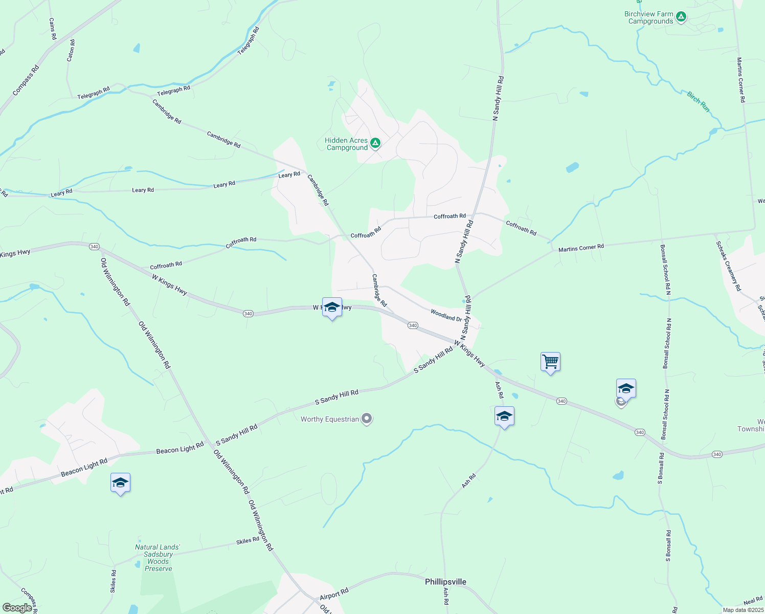 map of restaurants, bars, coffee shops, grocery stores, and more near 105 Cambridge Road in Coatesville