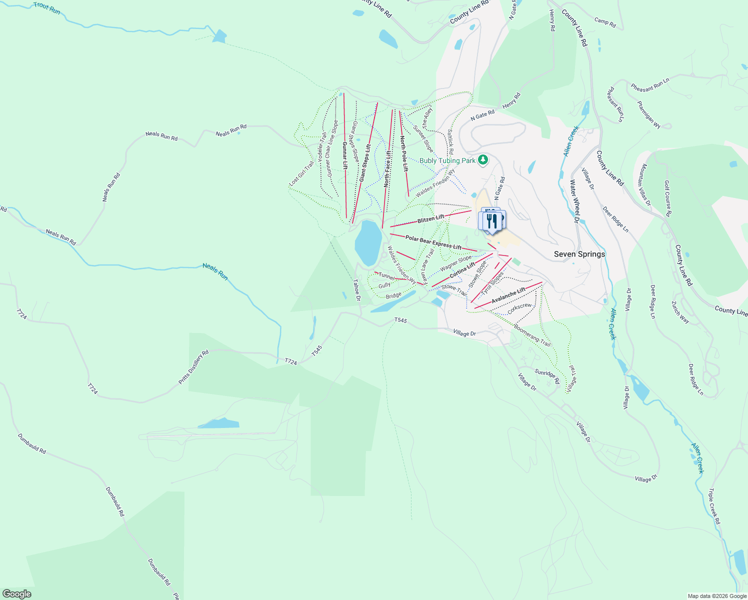 map of restaurants, bars, coffee shops, grocery stores, and more near 106 Chipmunk Court in Champion