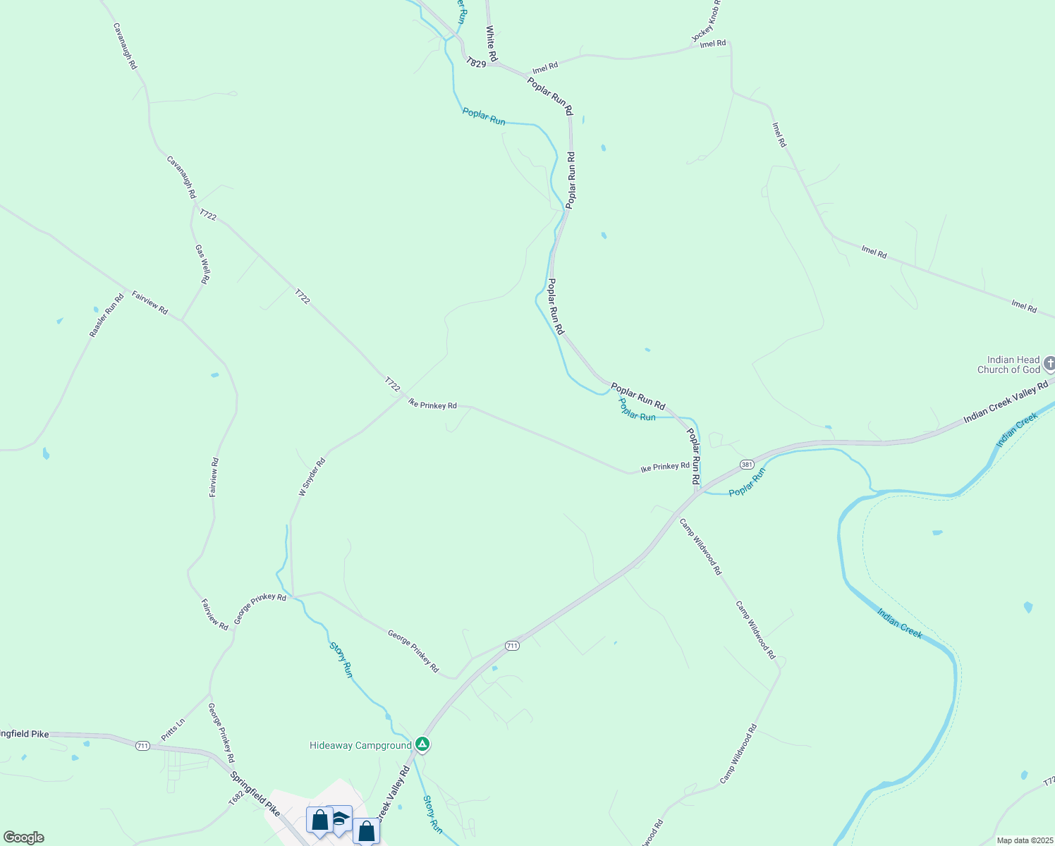 map of restaurants, bars, coffee shops, grocery stores, and more near 361 Indian Creek Valley Road in Normalville