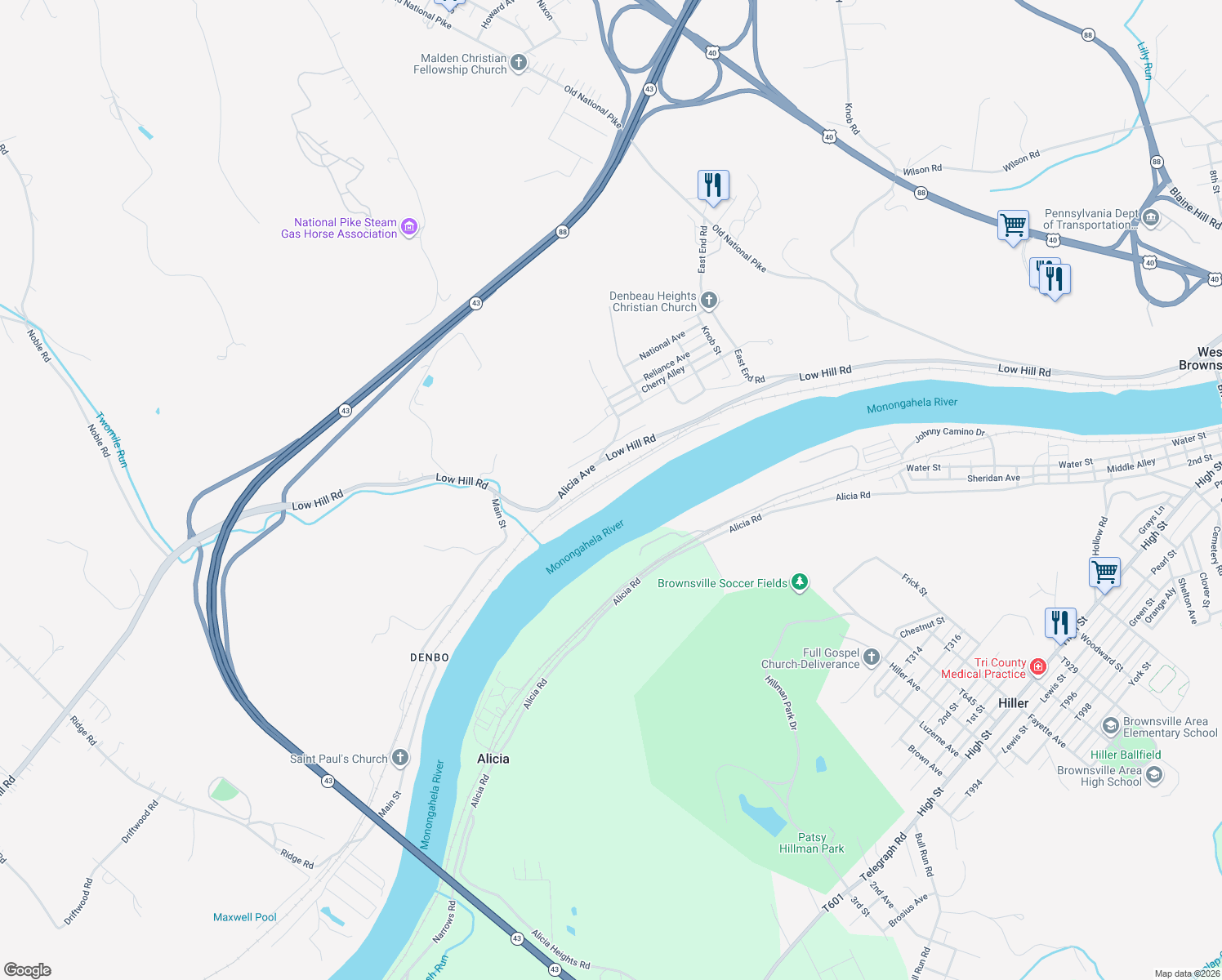 map of restaurants, bars, coffee shops, grocery stores, and more near 65 Vesta 7 Road in Brownsville