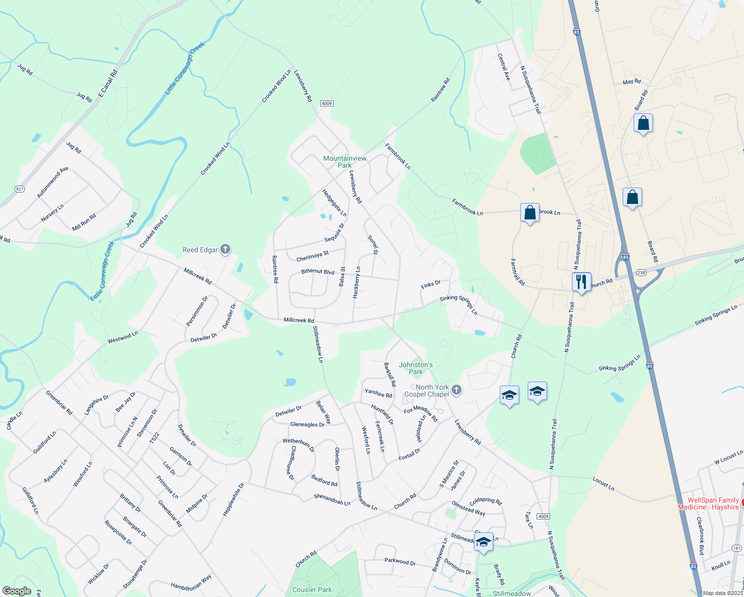 map of restaurants, bars, coffee shops, grocery stores, and more near 936 Ironwood Way in York