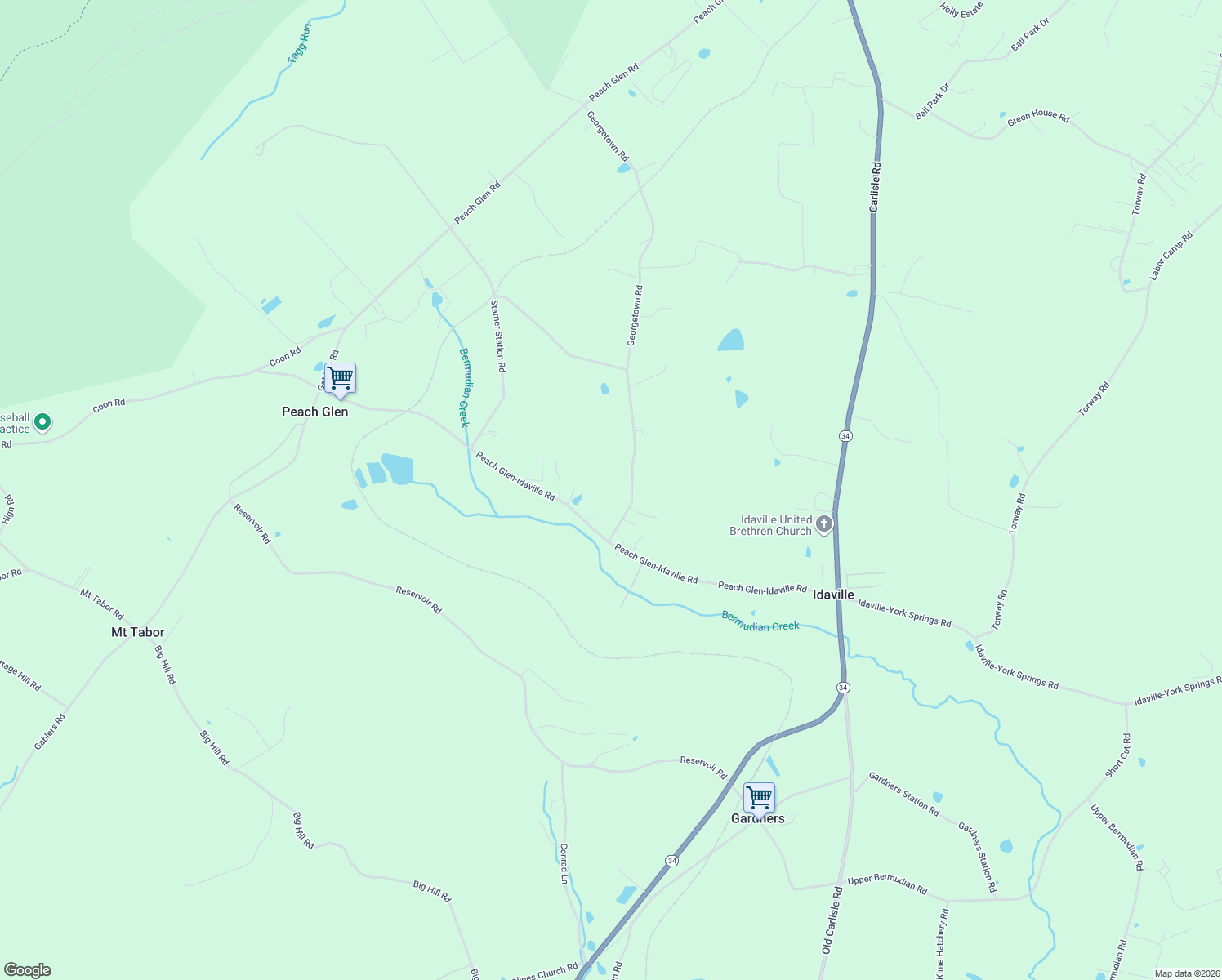 map of restaurants, bars, coffee shops, grocery stores, and more near 34 Georgetown Road in Gardners