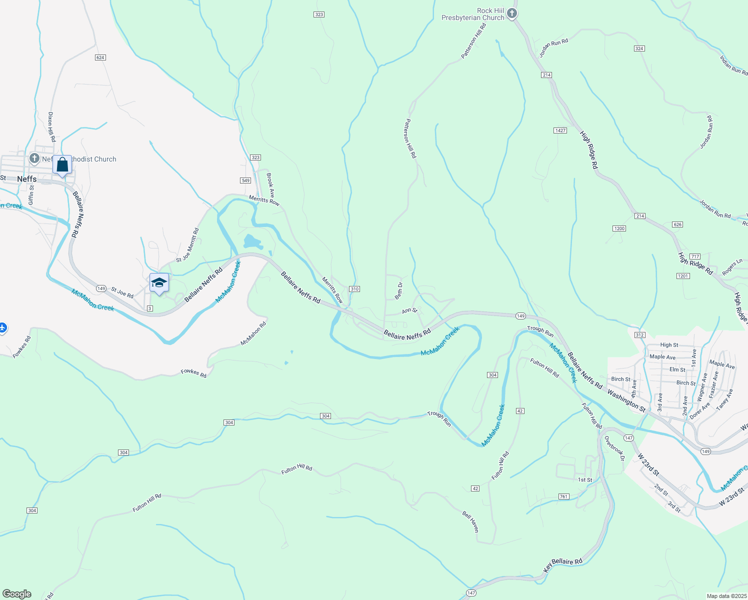 map of restaurants, bars, coffee shops, grocery stores, and more near 64750 Patterson Hill Road in Bellaire