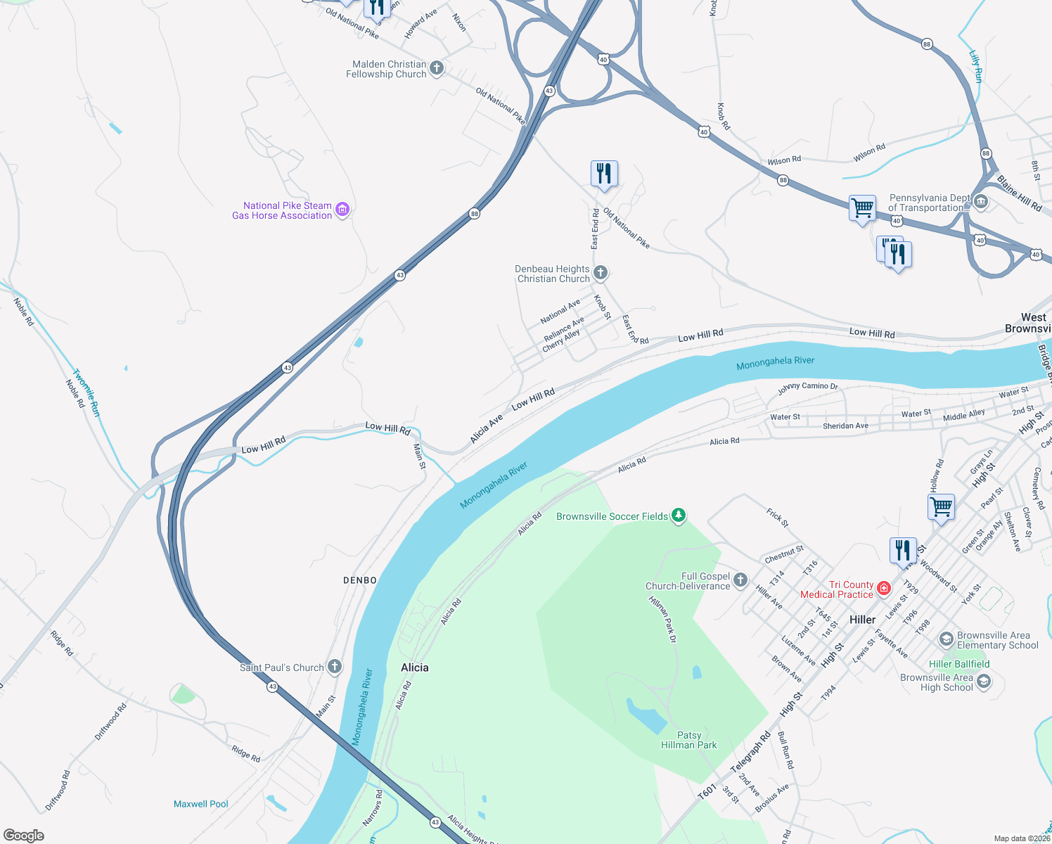 map of restaurants, bars, coffee shops, grocery stores, and more near 65 Vesta 7 Road in Brownsville