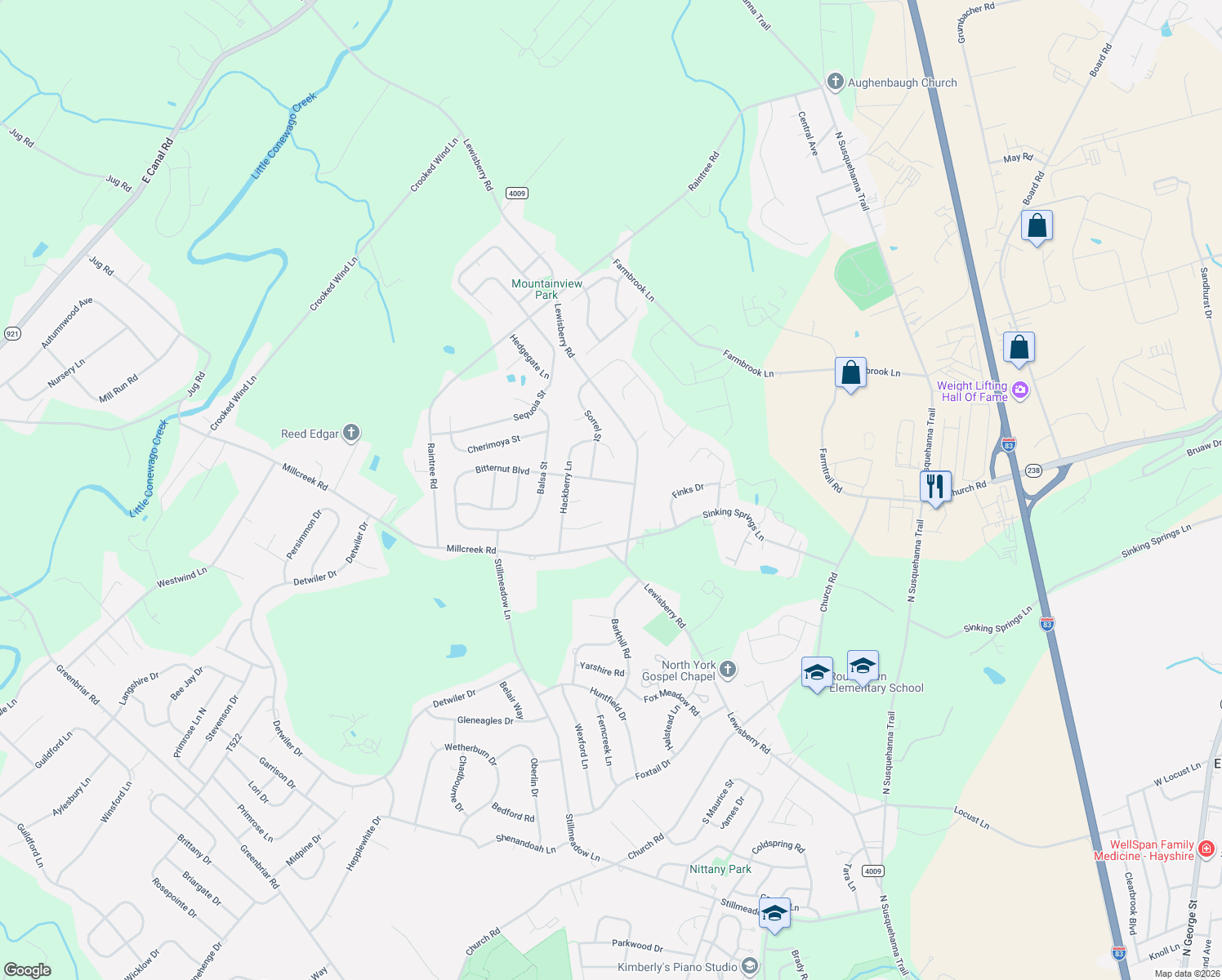 map of restaurants, bars, coffee shops, grocery stores, and more near 3380 Bitternut Blvd in York