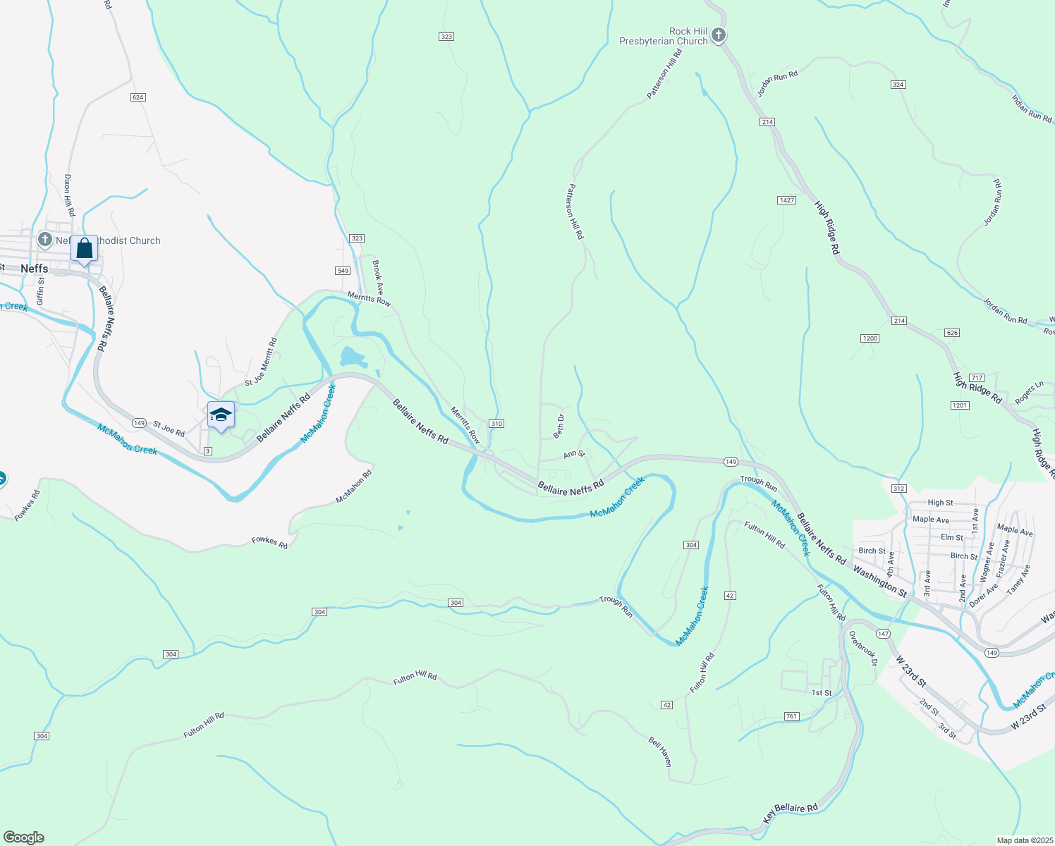 map of restaurants, bars, coffee shops, grocery stores, and more near 64750 Patterson Hill Road in Bellaire
