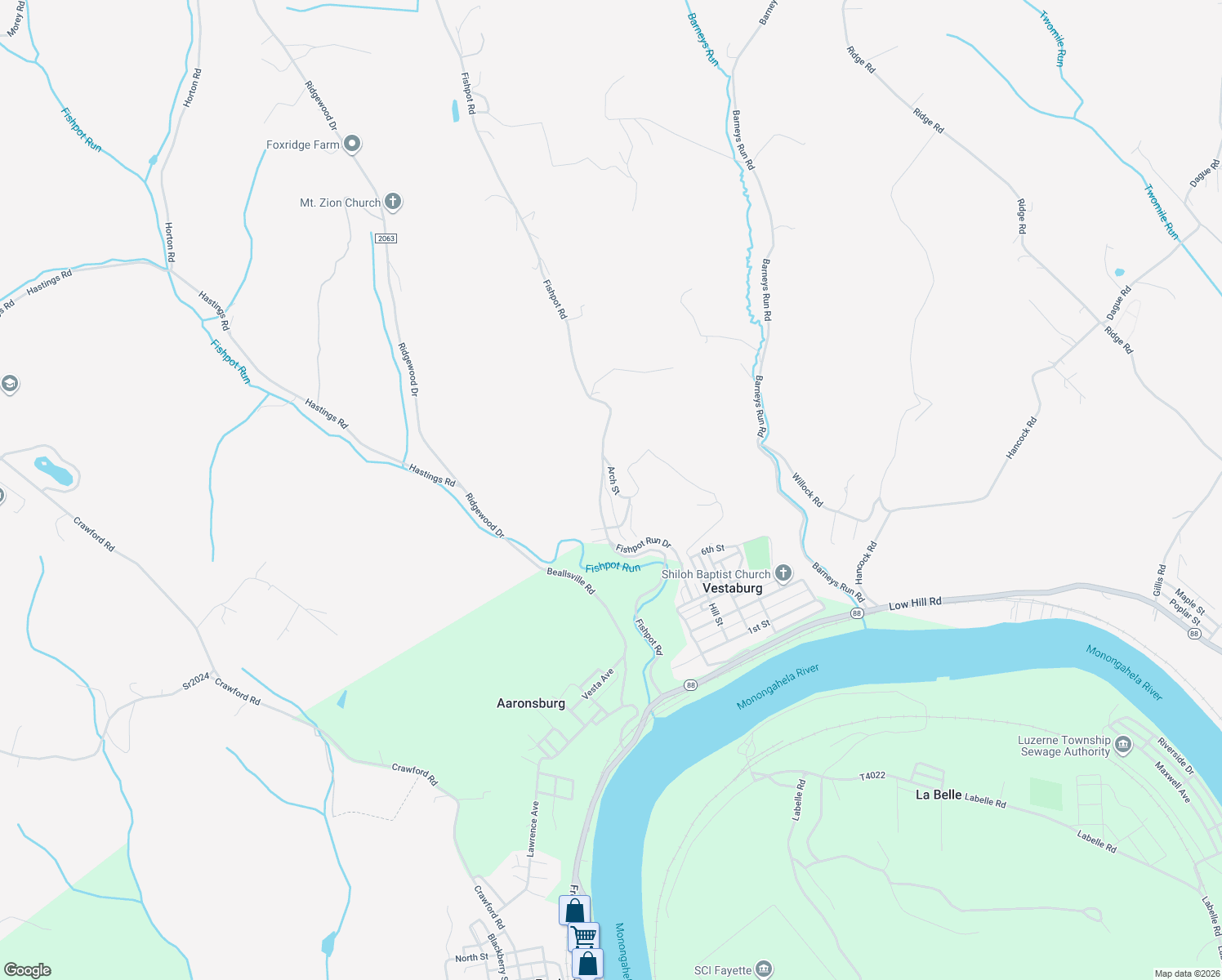 map of restaurants, bars, coffee shops, grocery stores, and more near 21 Arch Street in Vestaburg