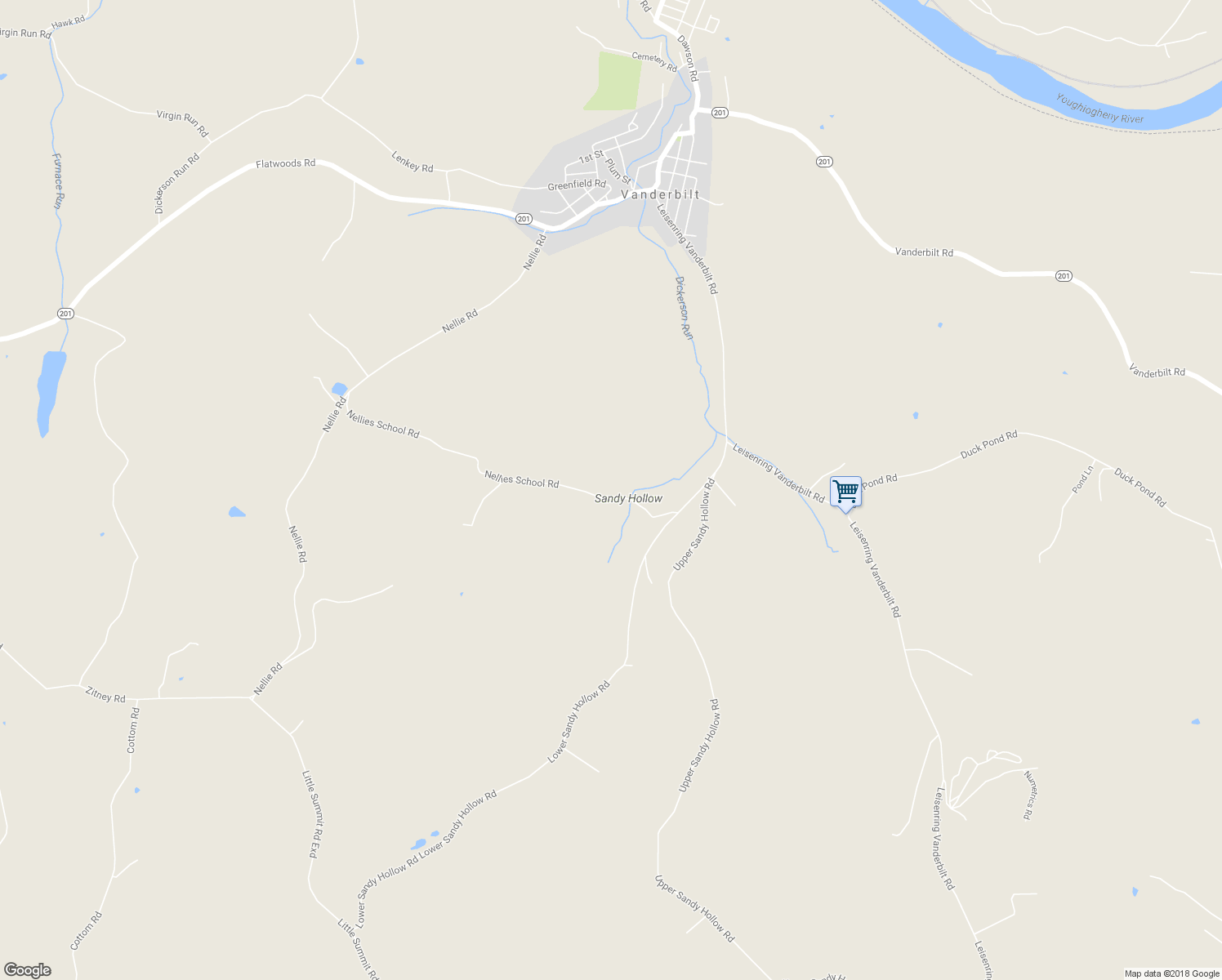 map of restaurants, bars, coffee shops, grocery stores, and more near 221 Nellies School Road in Vanderbilt