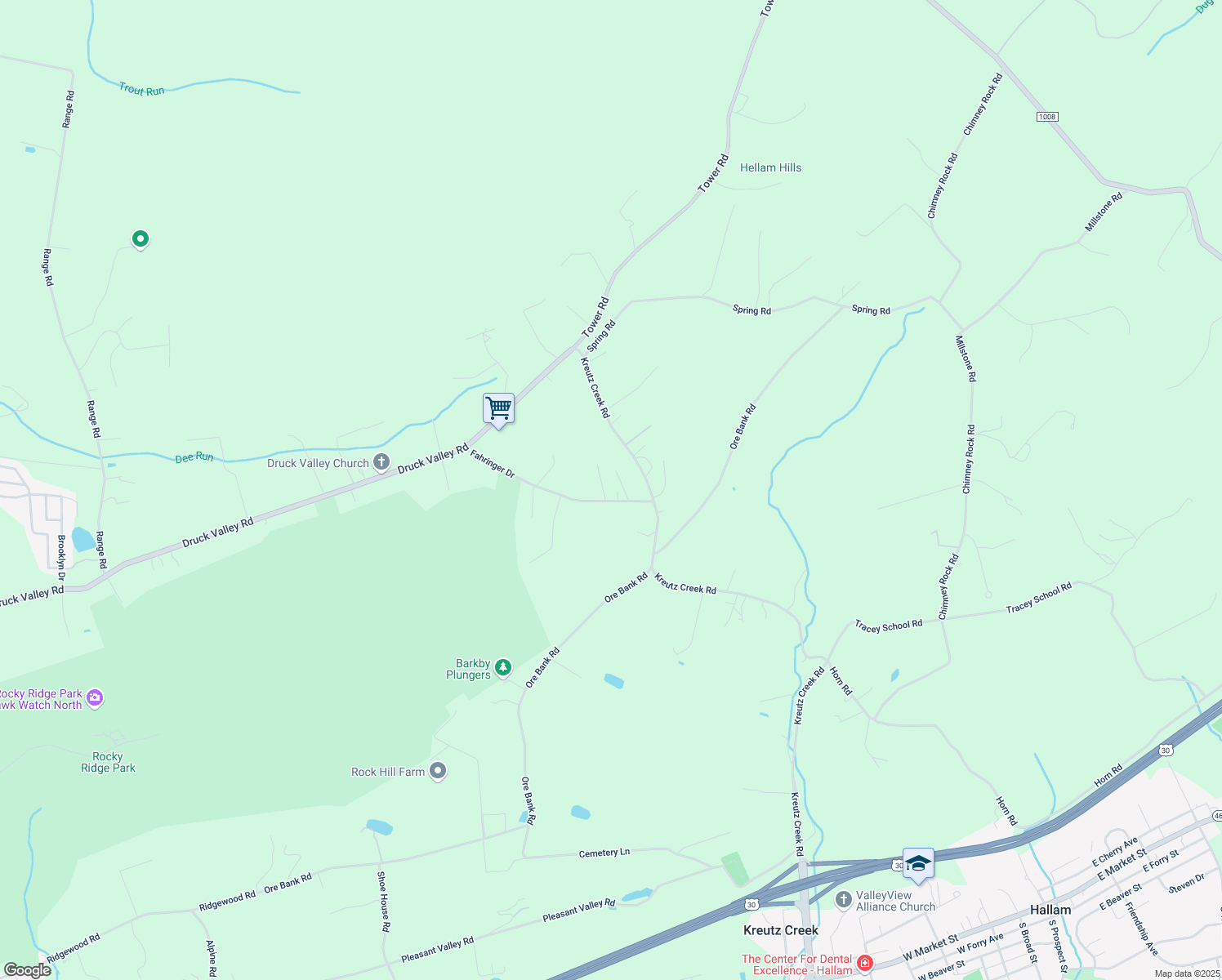 map of restaurants, bars, coffee shops, grocery stores, and more near 4795 Fahringer Dr in York