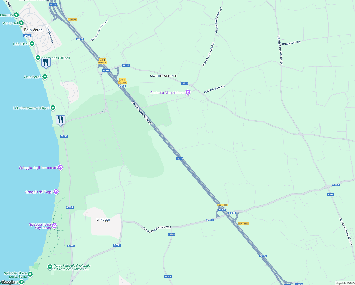 map of restaurants, bars, coffee shops, grocery stores, and more near in Province of Lecce