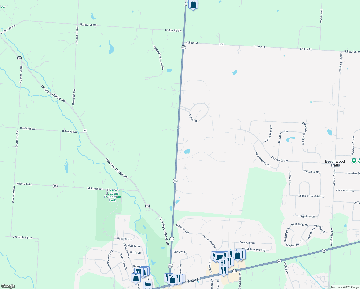 map of restaurants, bars, coffee shops, grocery stores, and more near 4825 Hazelton-Etna Road Southwest in Pataskala