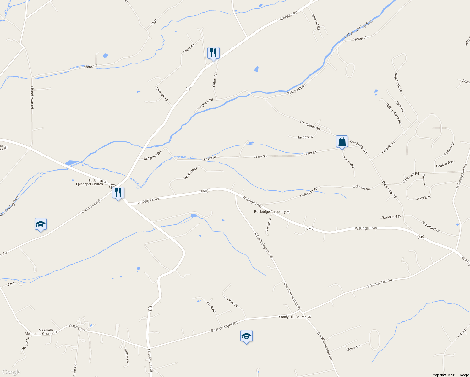 map of restaurants, bars, coffee shops, grocery stores, and more near 1231 West Kings Highway in Coatesville