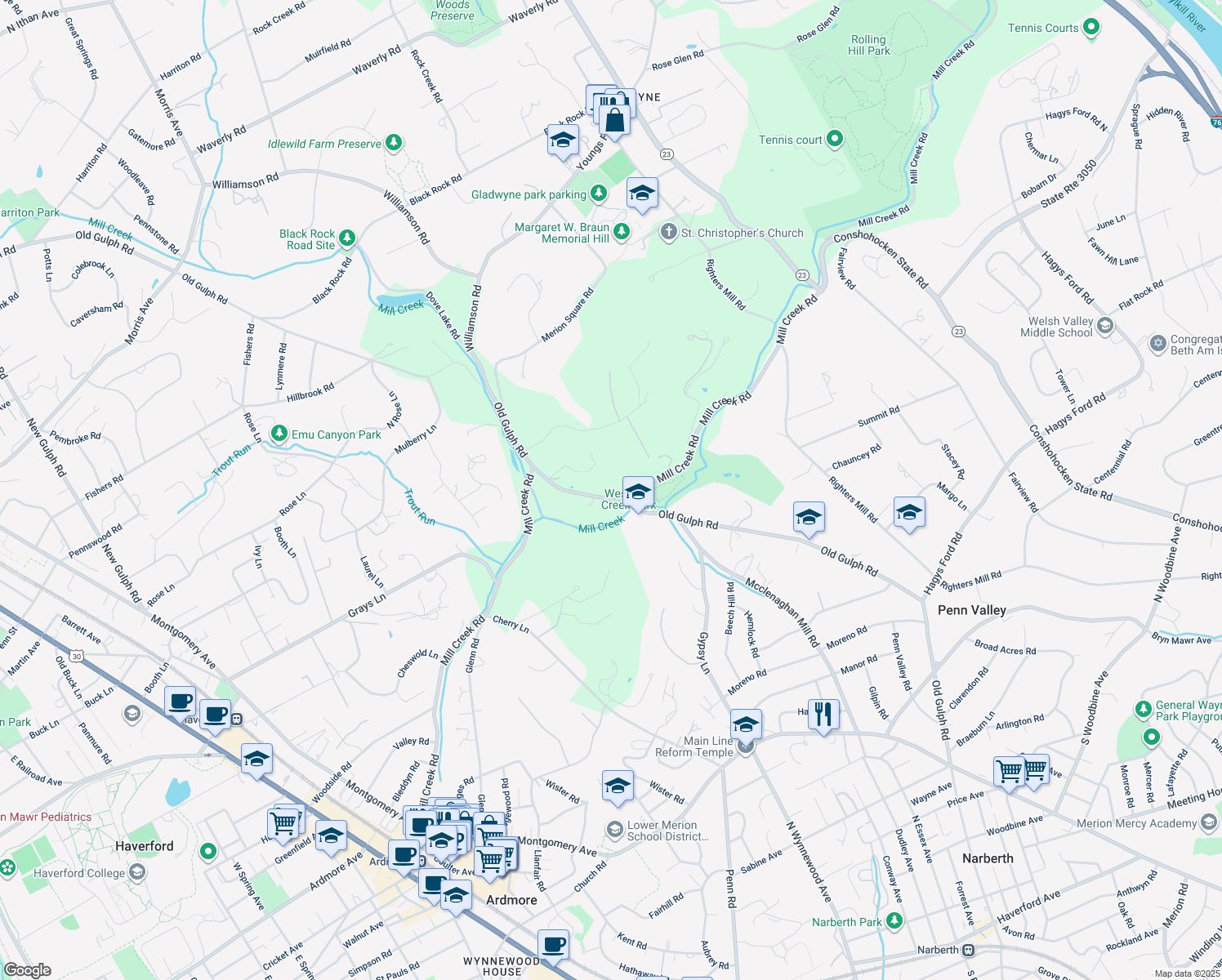 1 Old Gulph Road, Gladwyne PA Walk Score