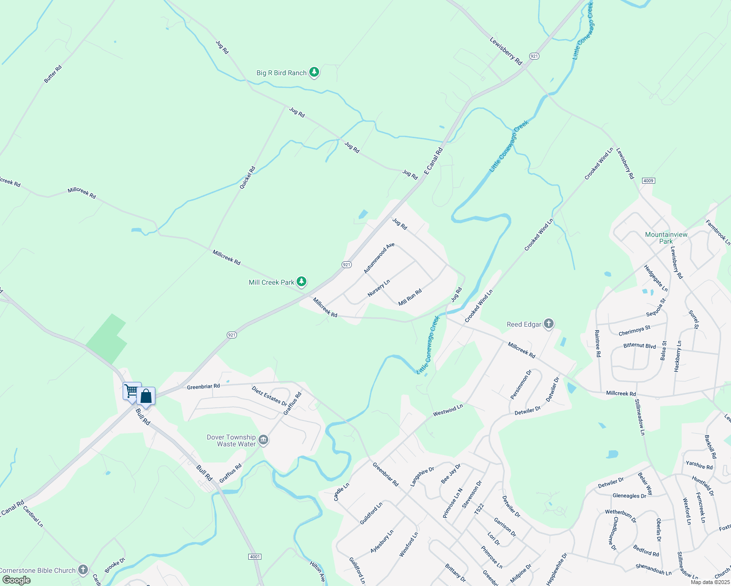 map of restaurants, bars, coffee shops, grocery stores, and more near 95 Nursery Ln in York