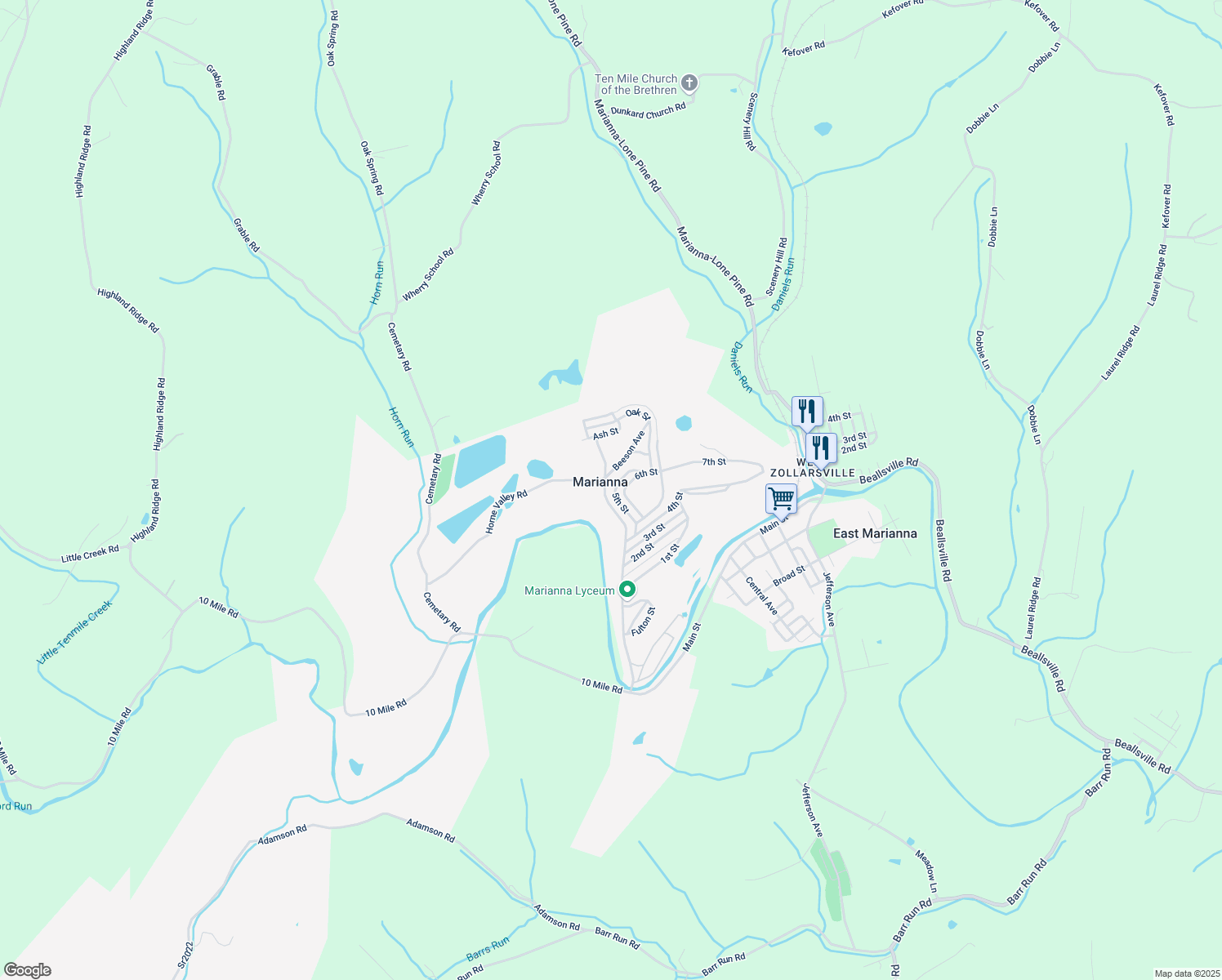 map of restaurants, bars, coffee shops, grocery stores, and more near in Marianna