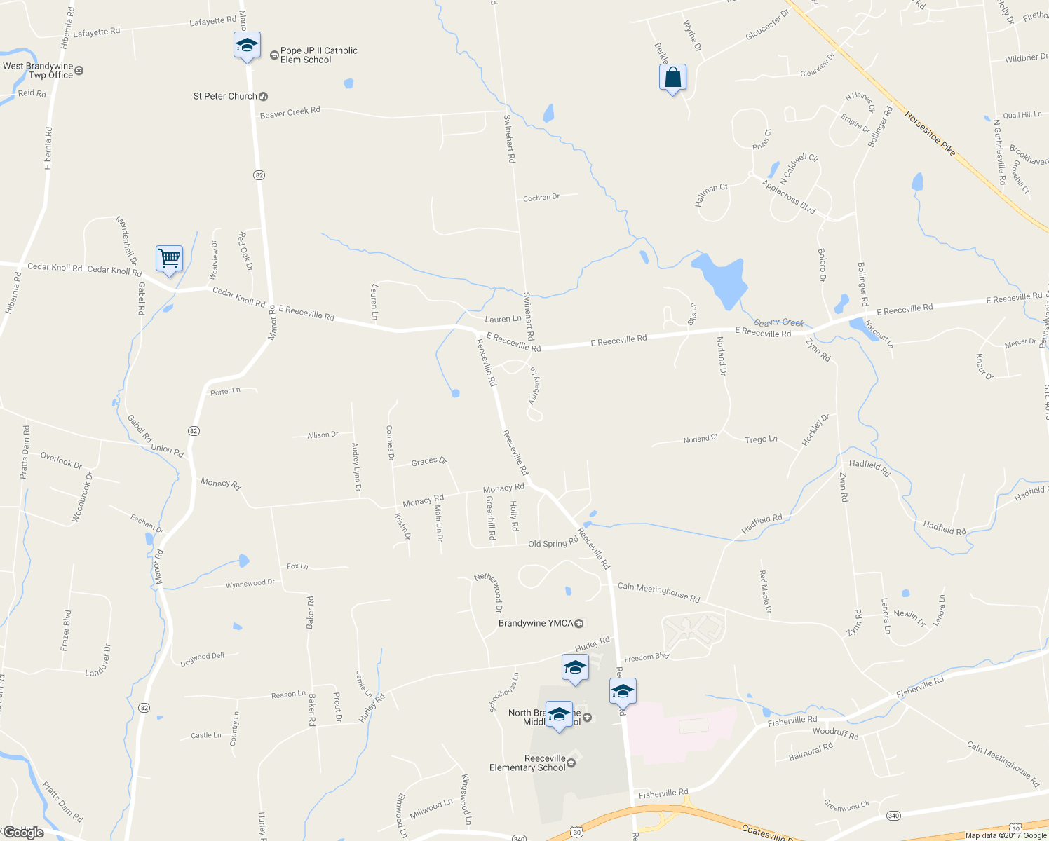 map of restaurants, bars, coffee shops, grocery stores, and more near 71 Ashberry Lane in Chester County