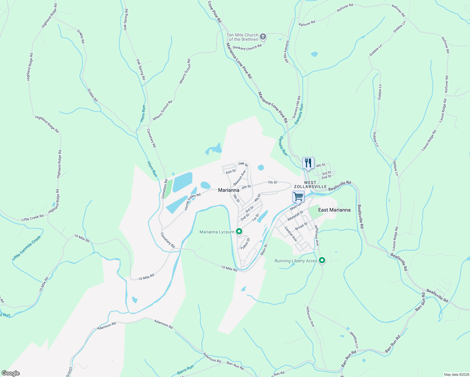 map of restaurants, bars, coffee shops, grocery stores, and more near 707 6th Street in Marianna