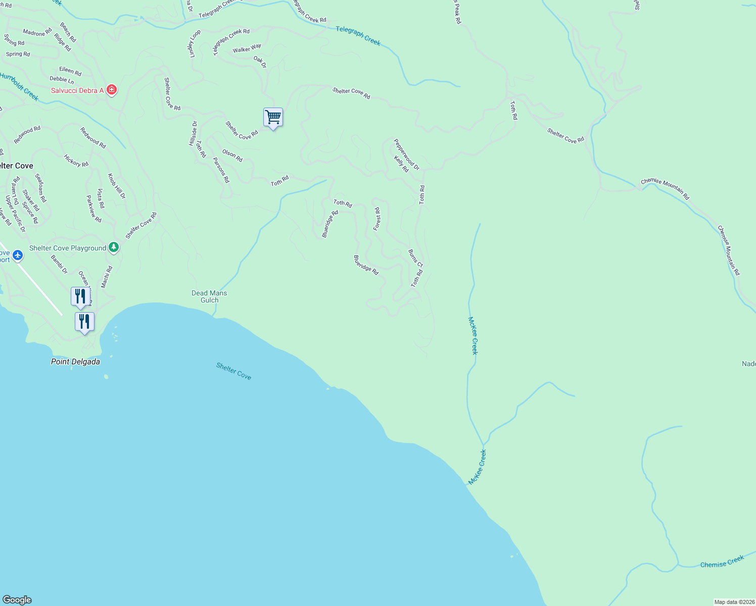 map of restaurants, bars, coffee shops, grocery stores, and more near 426 Blueridge Road in Whitethorn