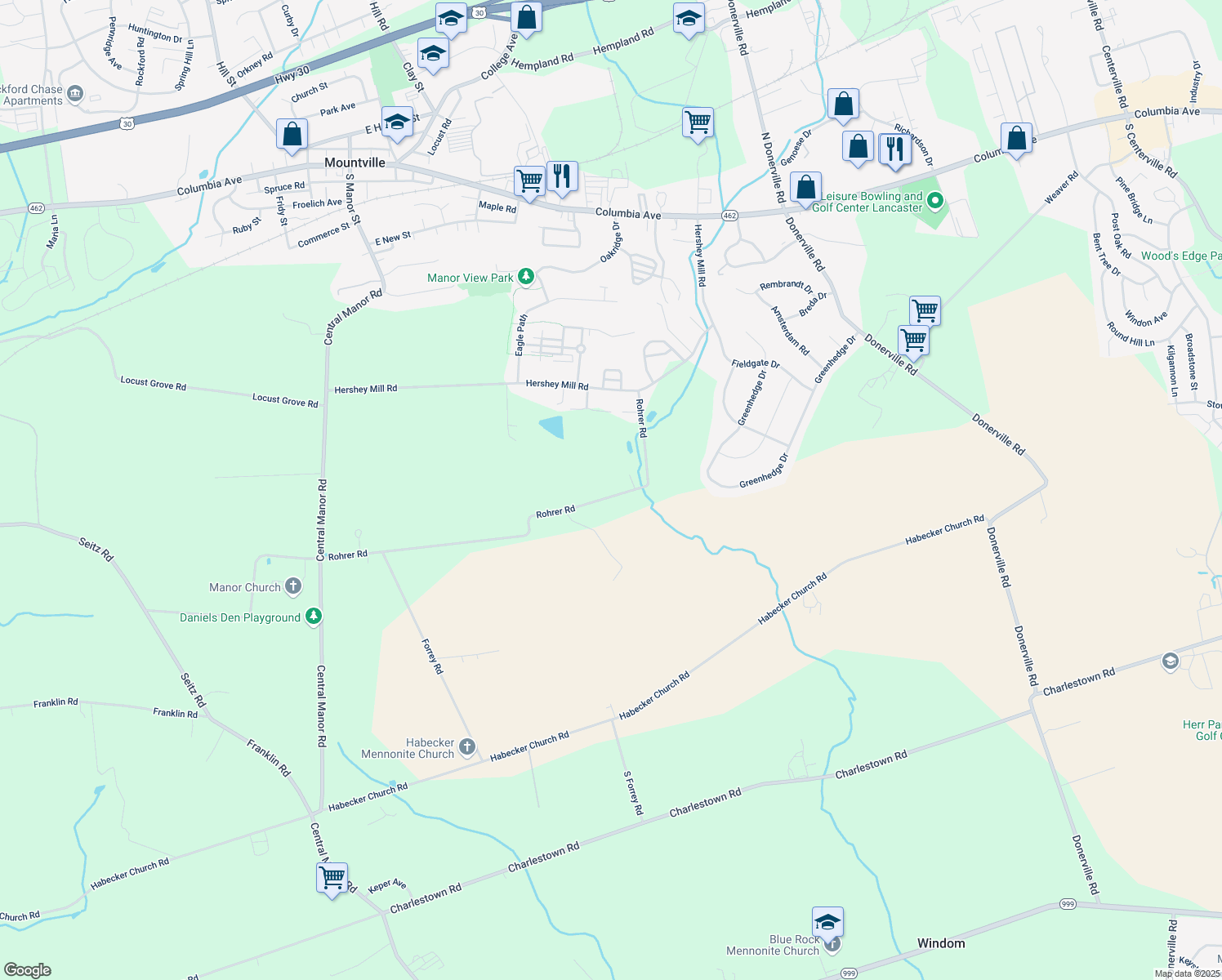 map of restaurants, bars, coffee shops, grocery stores, and more near 440 Rohrer Rd in Mountville