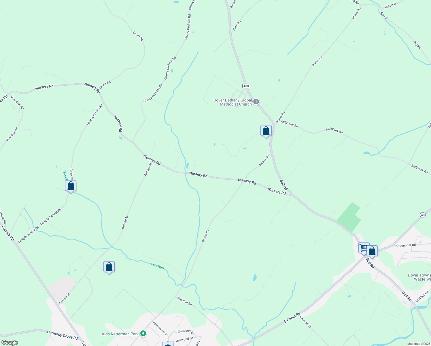 map of restaurants, bars, coffee shops, grocery stores, and more near 4281 Nursery Rd in Dover