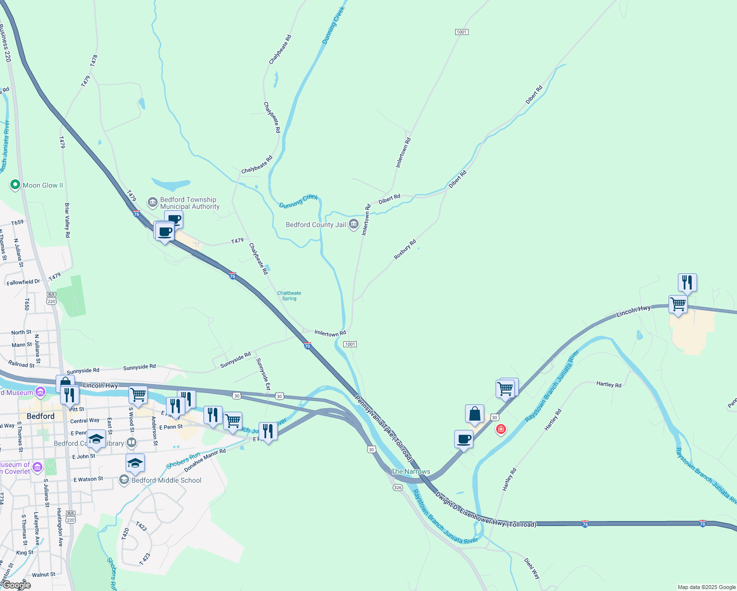map of restaurants, bars, coffee shops, grocery stores, and more near 236 Roxbury Road in Bedford