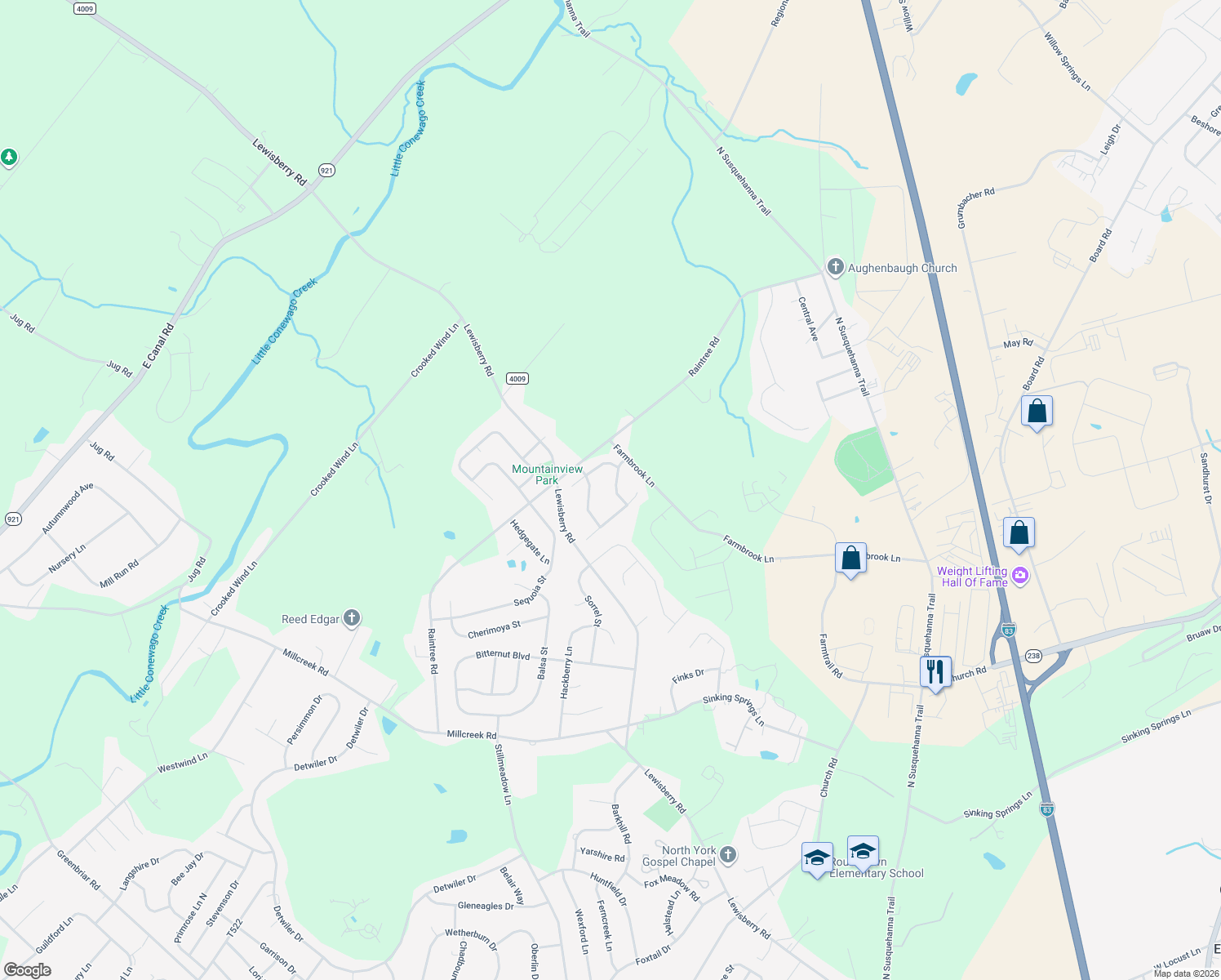 map of restaurants, bars, coffee shops, grocery stores, and more near 3433 Sonoma Ln in York