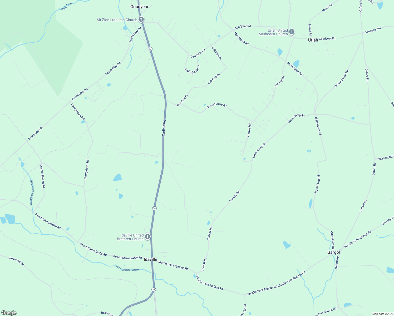 map of restaurants, bars, coffee shops, grocery stores, and more near 3951 Carlisle Road in Gardners