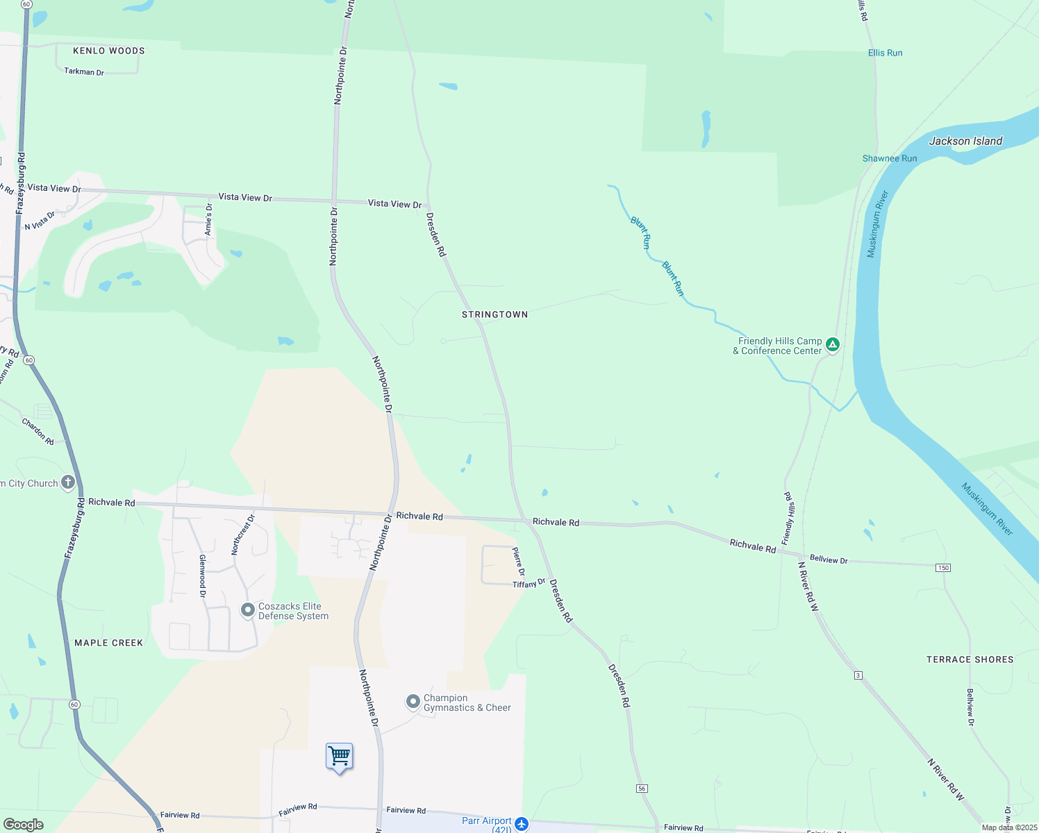 map of restaurants, bars, coffee shops, grocery stores, and more near 5730 Dresden Road in Zanesville