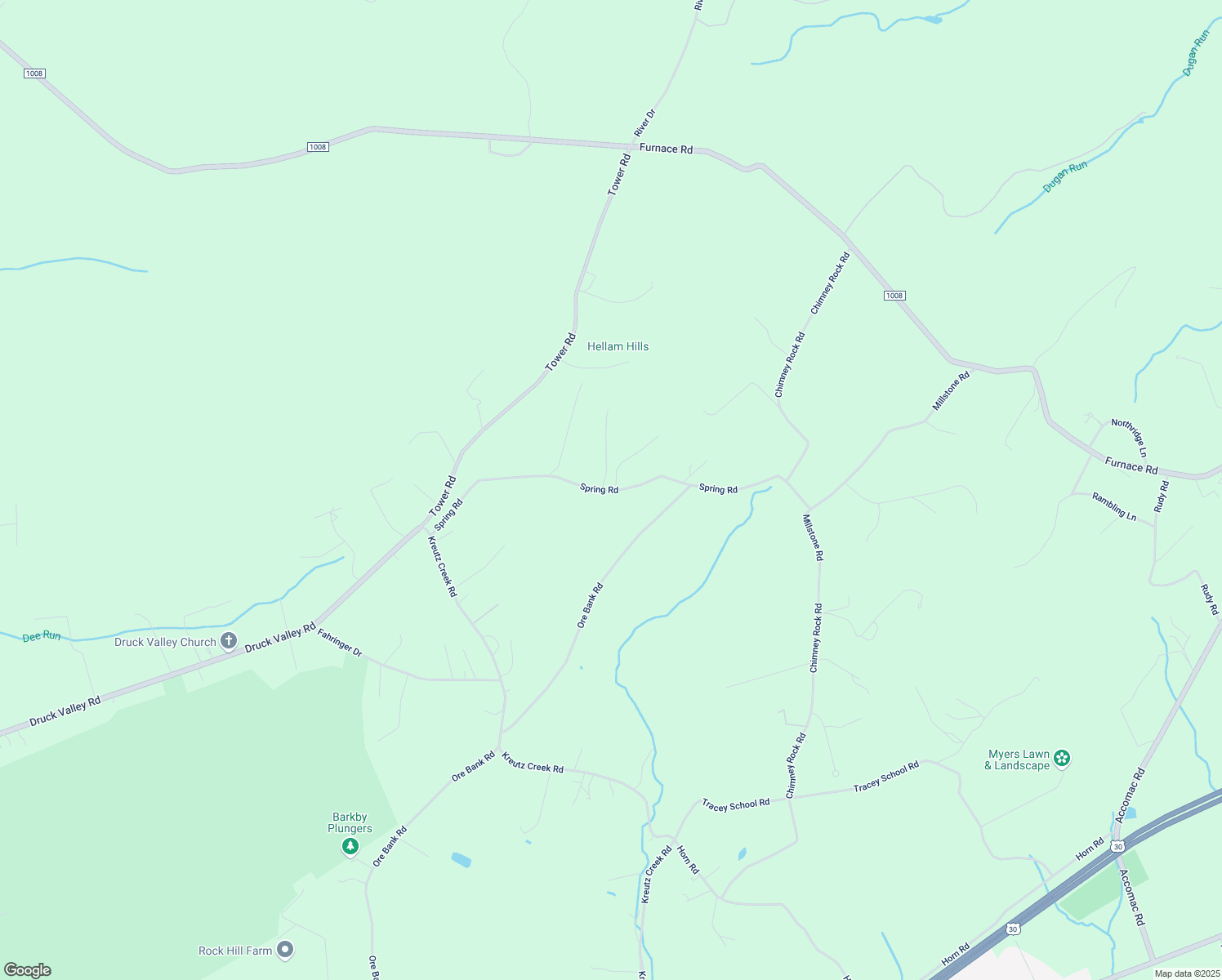 map of restaurants, bars, coffee shops, grocery stores, and more near Spring Road in York County