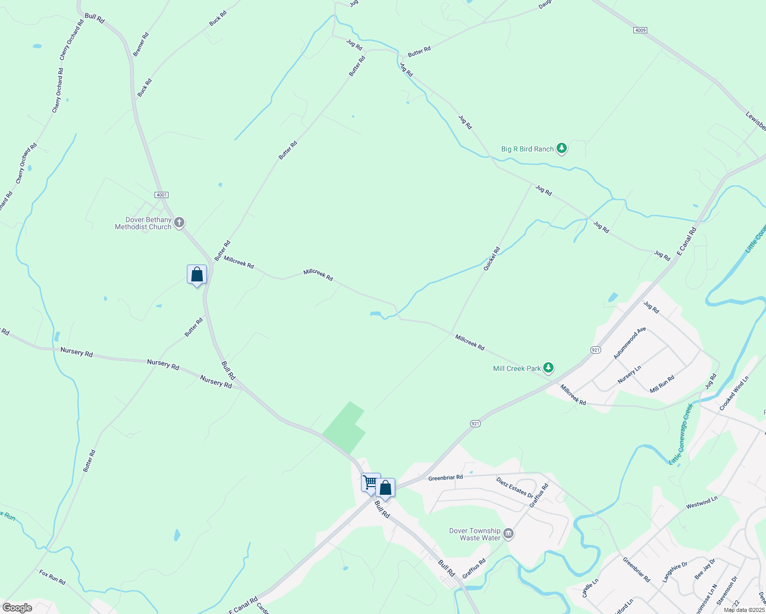 map of restaurants, bars, coffee shops, grocery stores, and more near 2340 Mill Creek Road in Dover