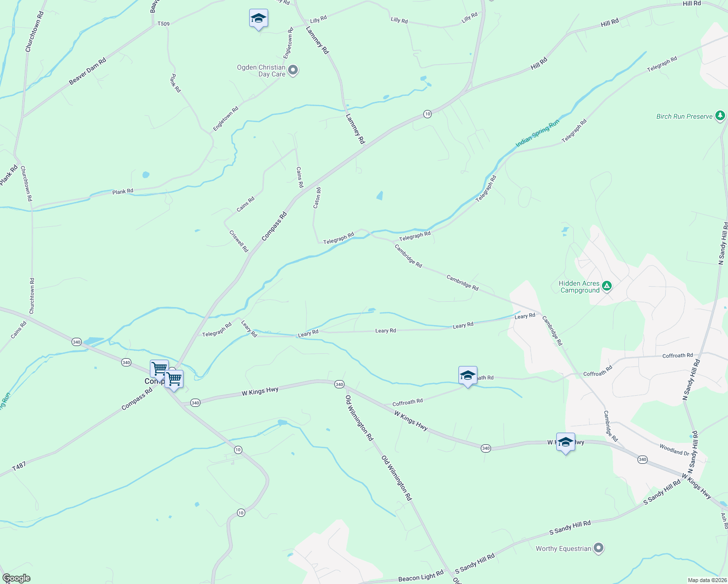 map of restaurants, bars, coffee shops, grocery stores, and more near 163 Leary Road in Honey Brook