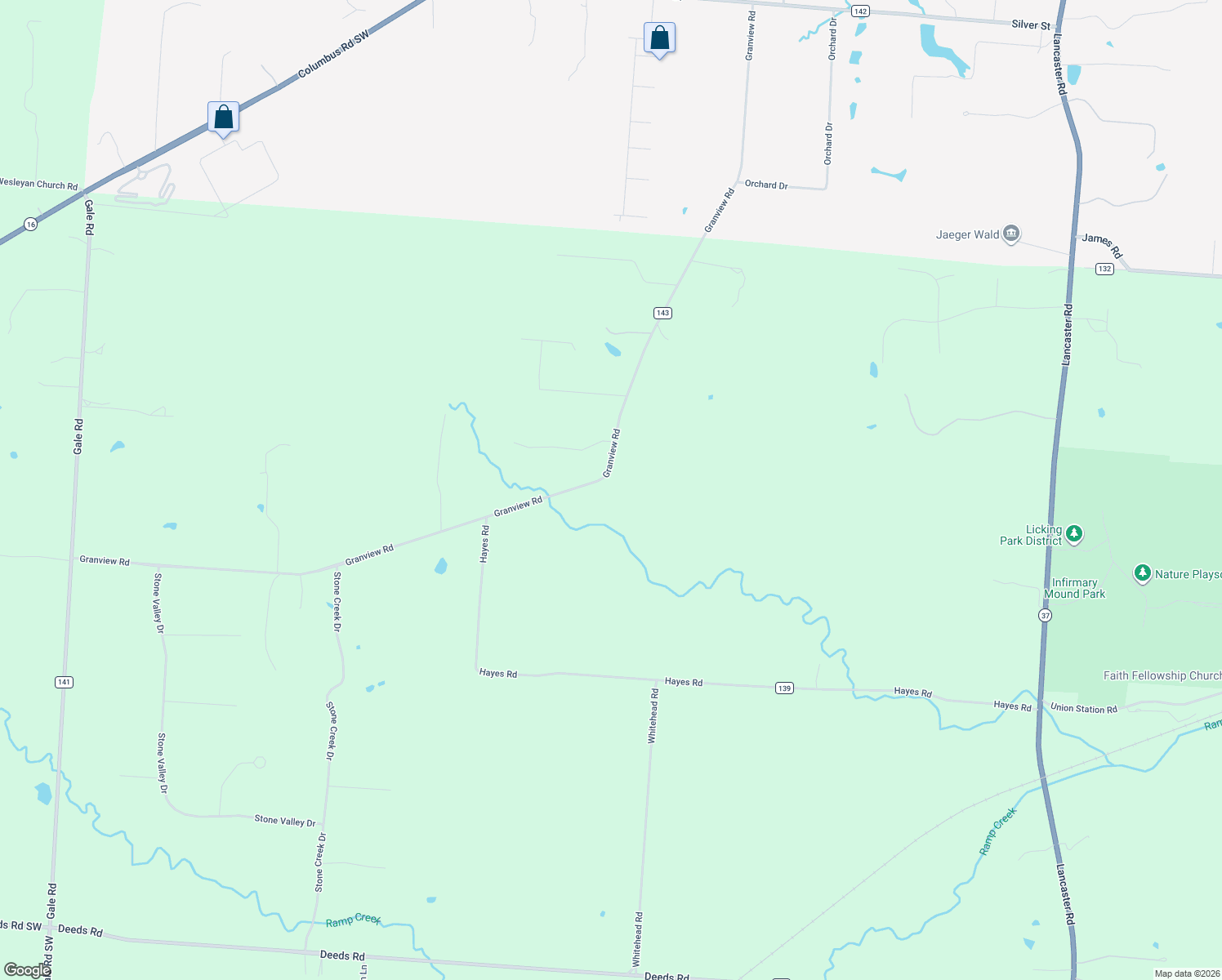 map of restaurants, bars, coffee shops, grocery stores, and more near 4103 Granview Road in Granville