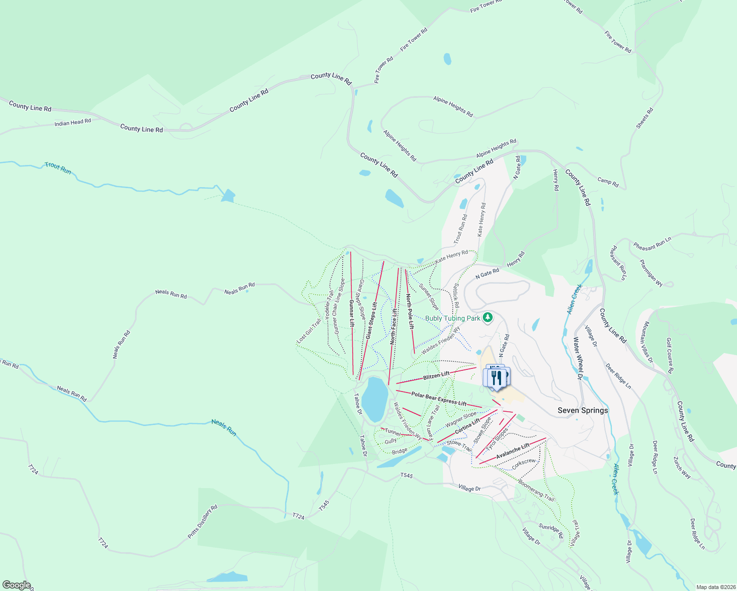 map of restaurants, bars, coffee shops, grocery stores, and more near 741 Neals Run Road in Champion