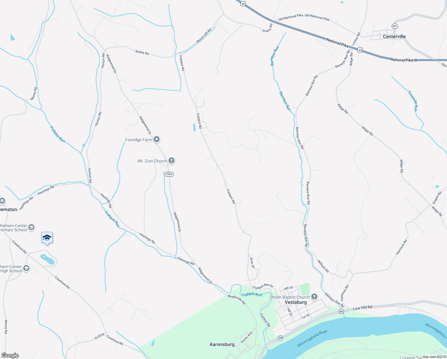 map of restaurants, bars, coffee shops, grocery stores, and more near 114 Fishpot Road in Fredericktown