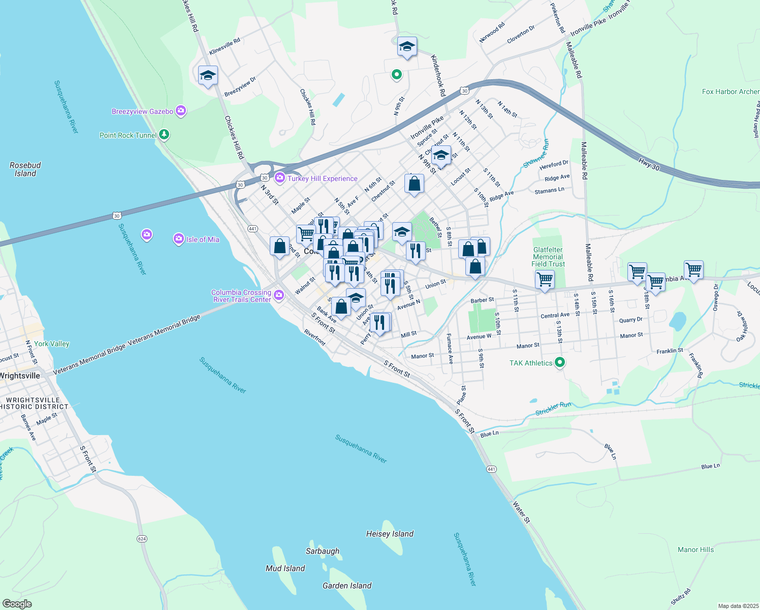 map of restaurants, bars, coffee shops, grocery stores, and more near 328 Union Street in Columbia