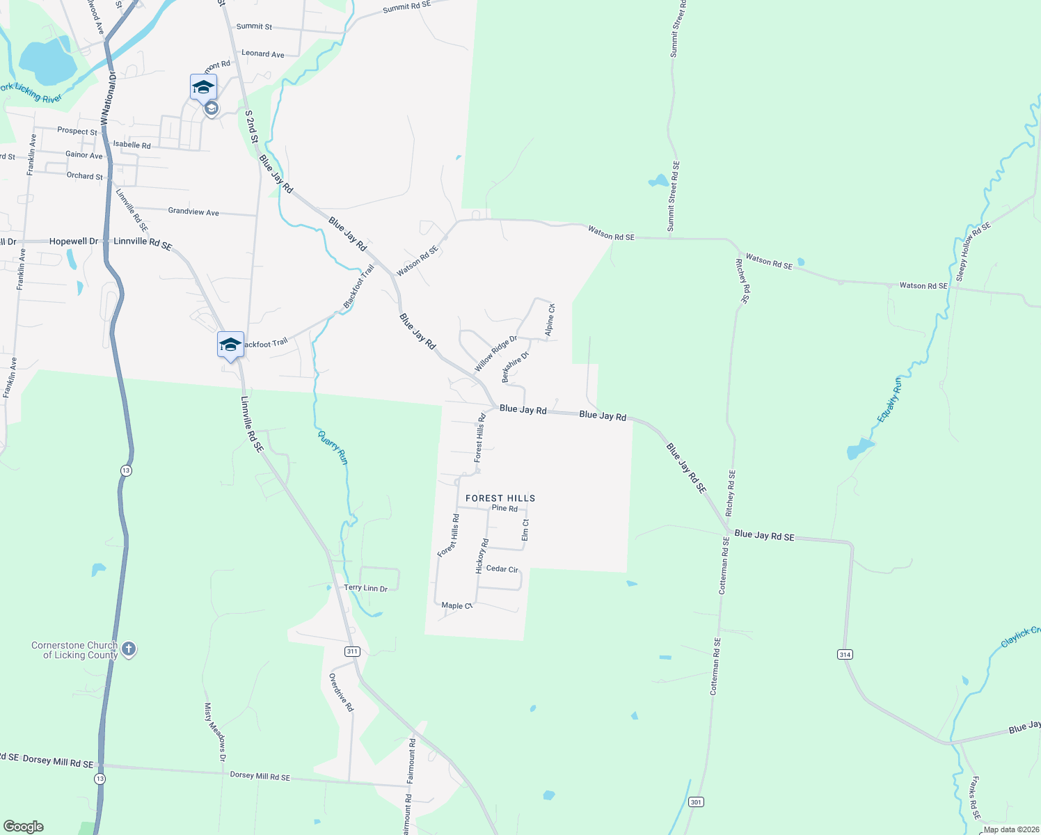 map of restaurants, bars, coffee shops, grocery stores, and more near 1728 Blue Jay Road in Heath