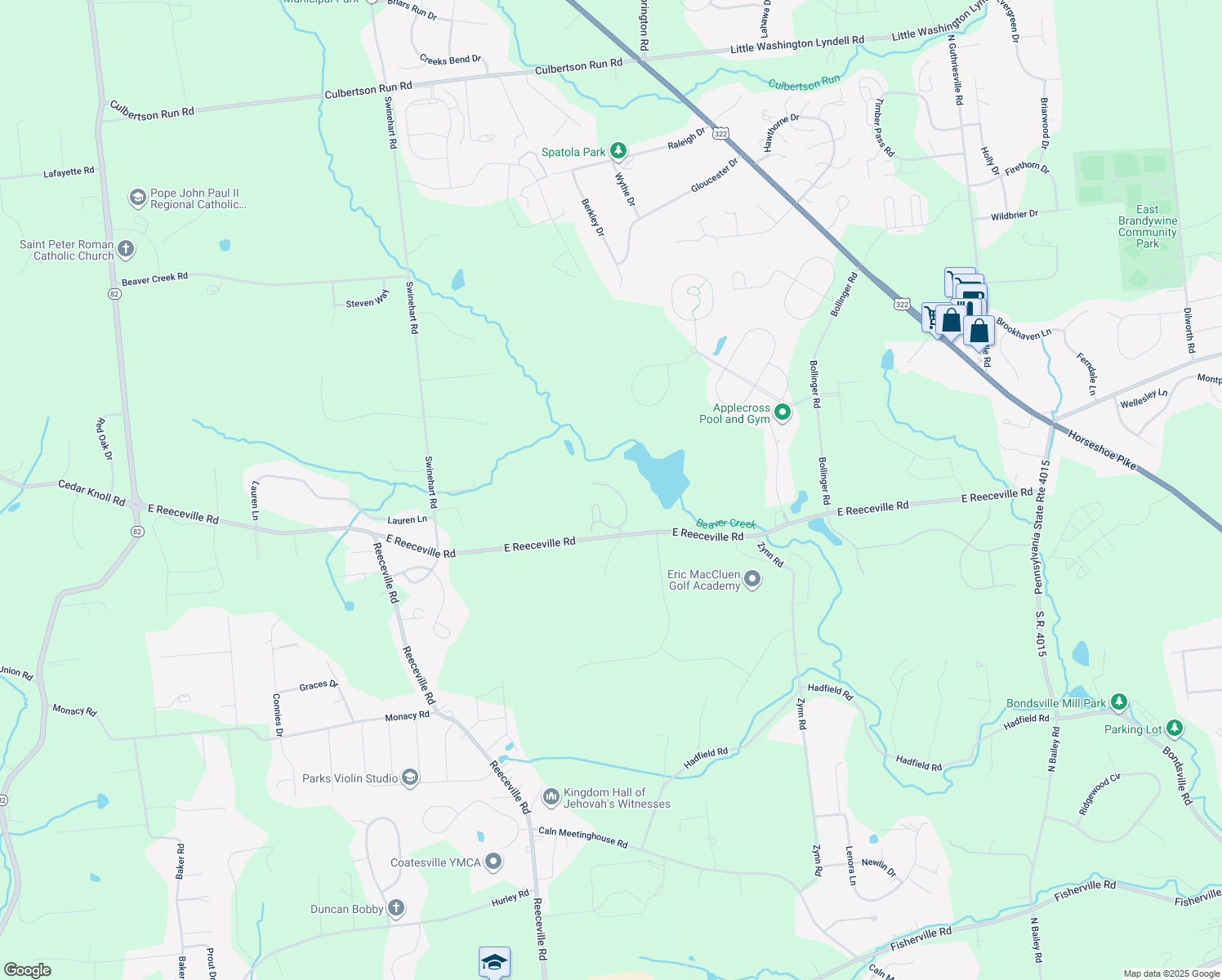 map of restaurants, bars, coffee shops, grocery stores, and more near 230 Sills Lane in Downingtown