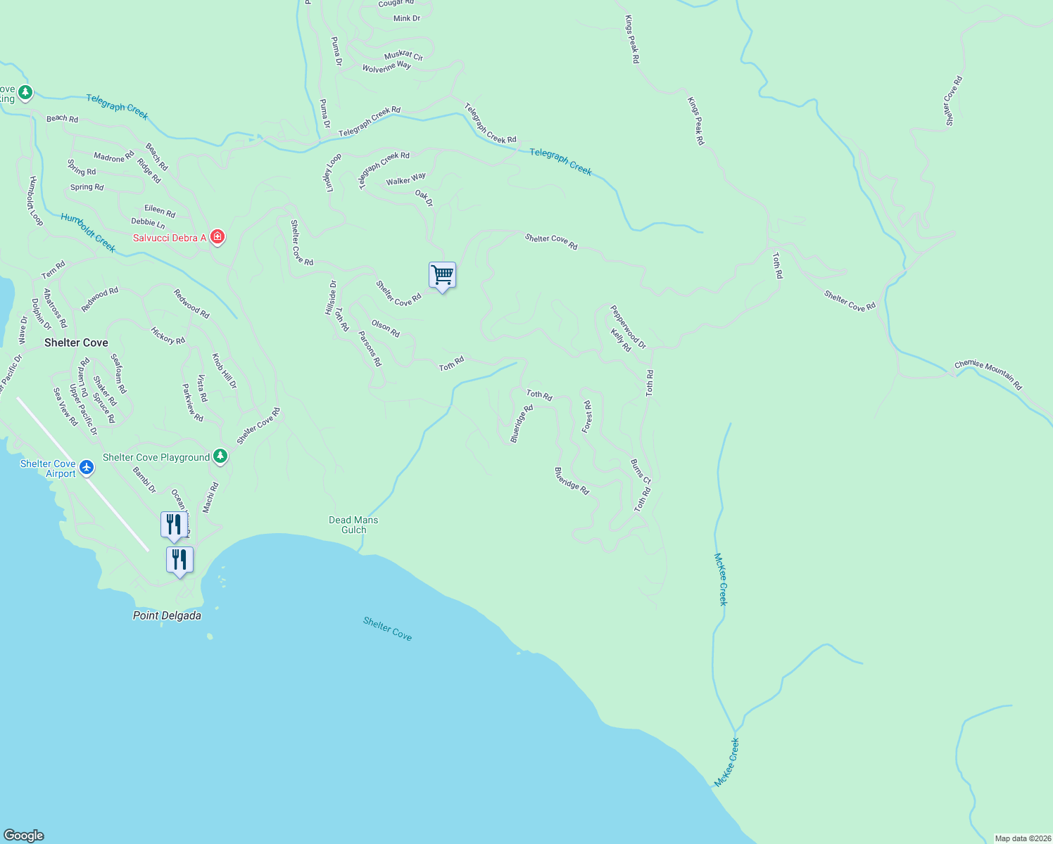 map of restaurants, bars, coffee shops, grocery stores, and more near 982 Blueridge Road in Whitethorn