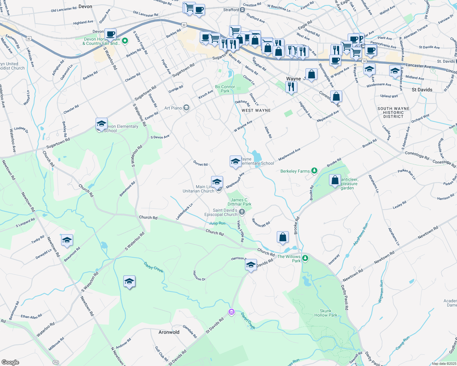 map of restaurants, bars, coffee shops, grocery stores, and more near 837 Maplewood Avenue in Wayne