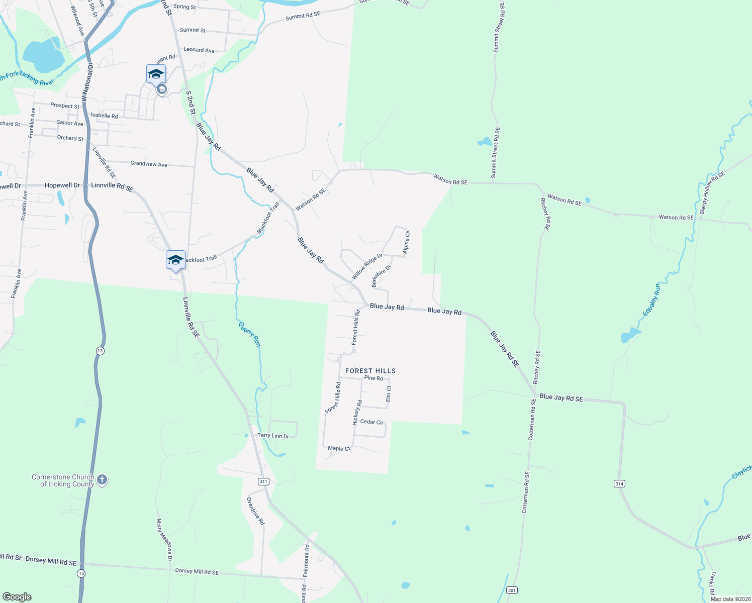 map of restaurants, bars, coffee shops, grocery stores, and more near 1728 Blue Jay Road in Heath