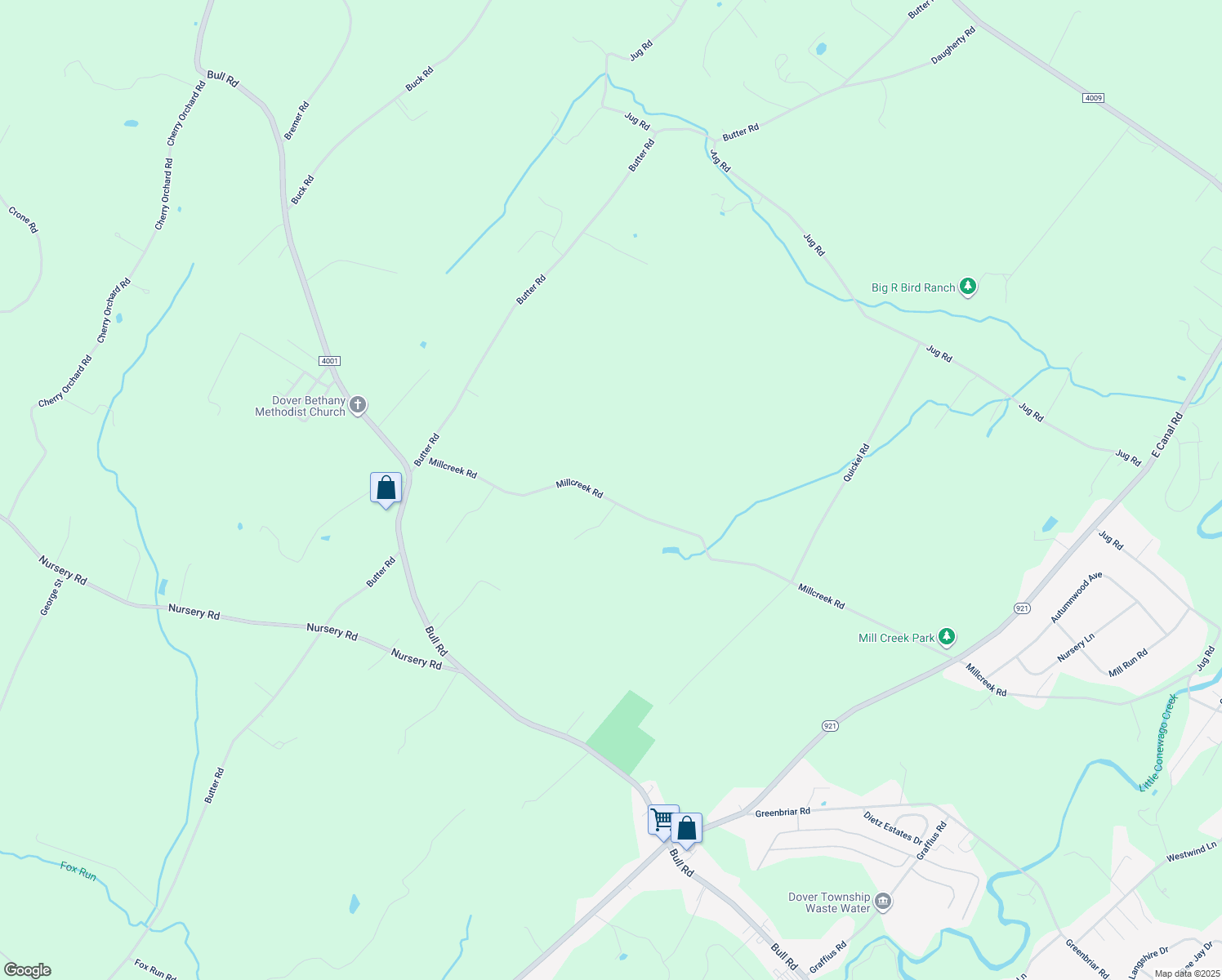 map of restaurants, bars, coffee shops, grocery stores, and more near 2475 Mill Creek Rd in Dover