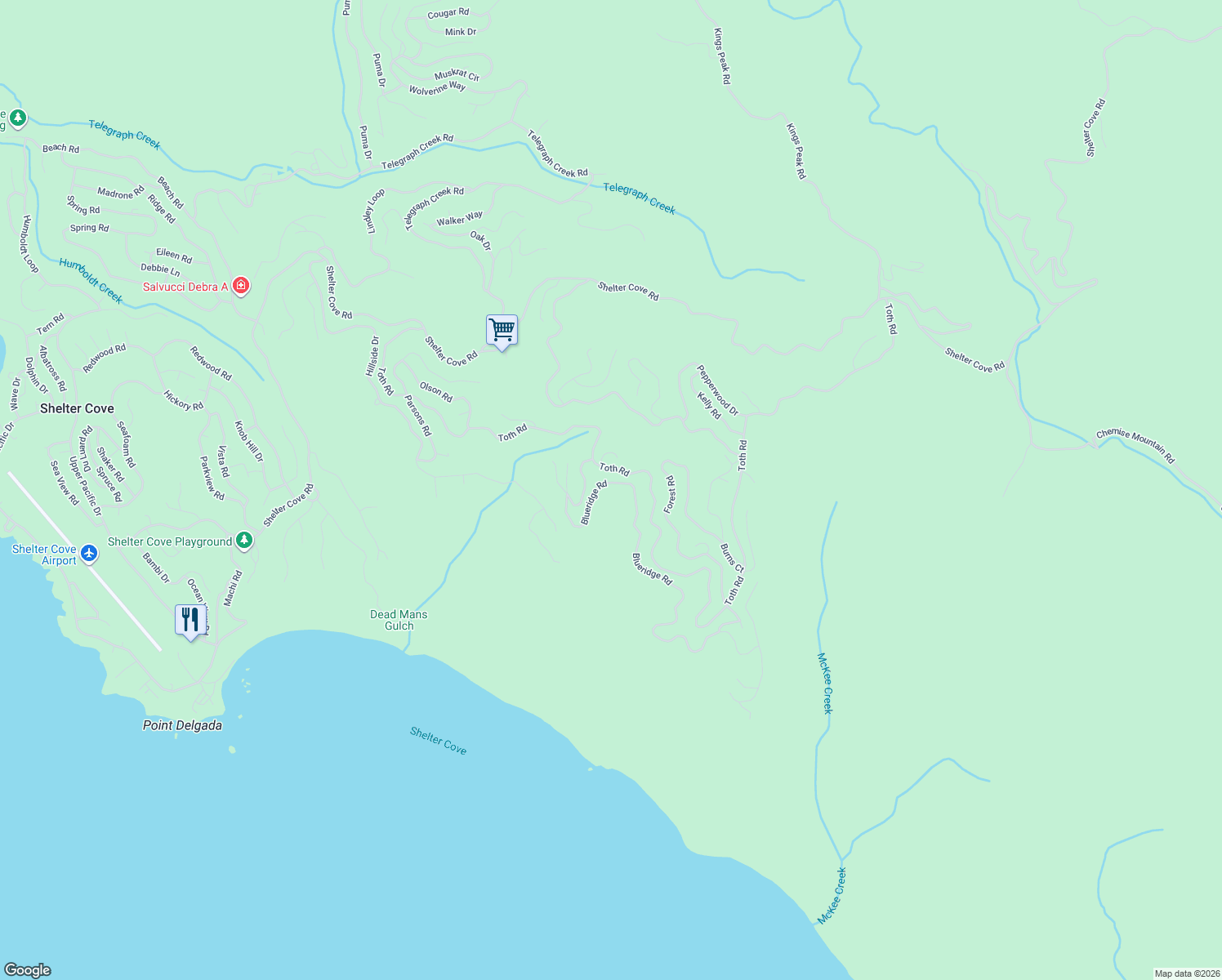 map of restaurants, bars, coffee shops, grocery stores, and more near 982 Blueridge Rd in Whitethorn