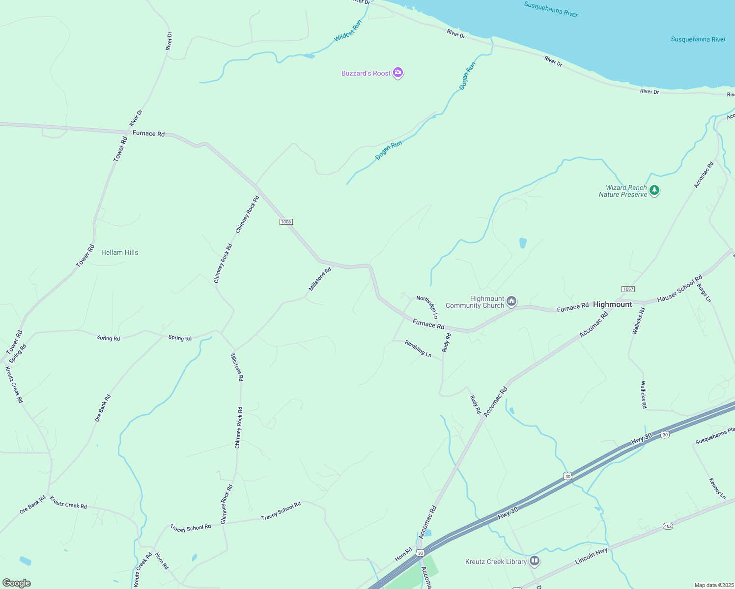 map of restaurants, bars, coffee shops, grocery stores, and more near 5530 Furnace Rd in York