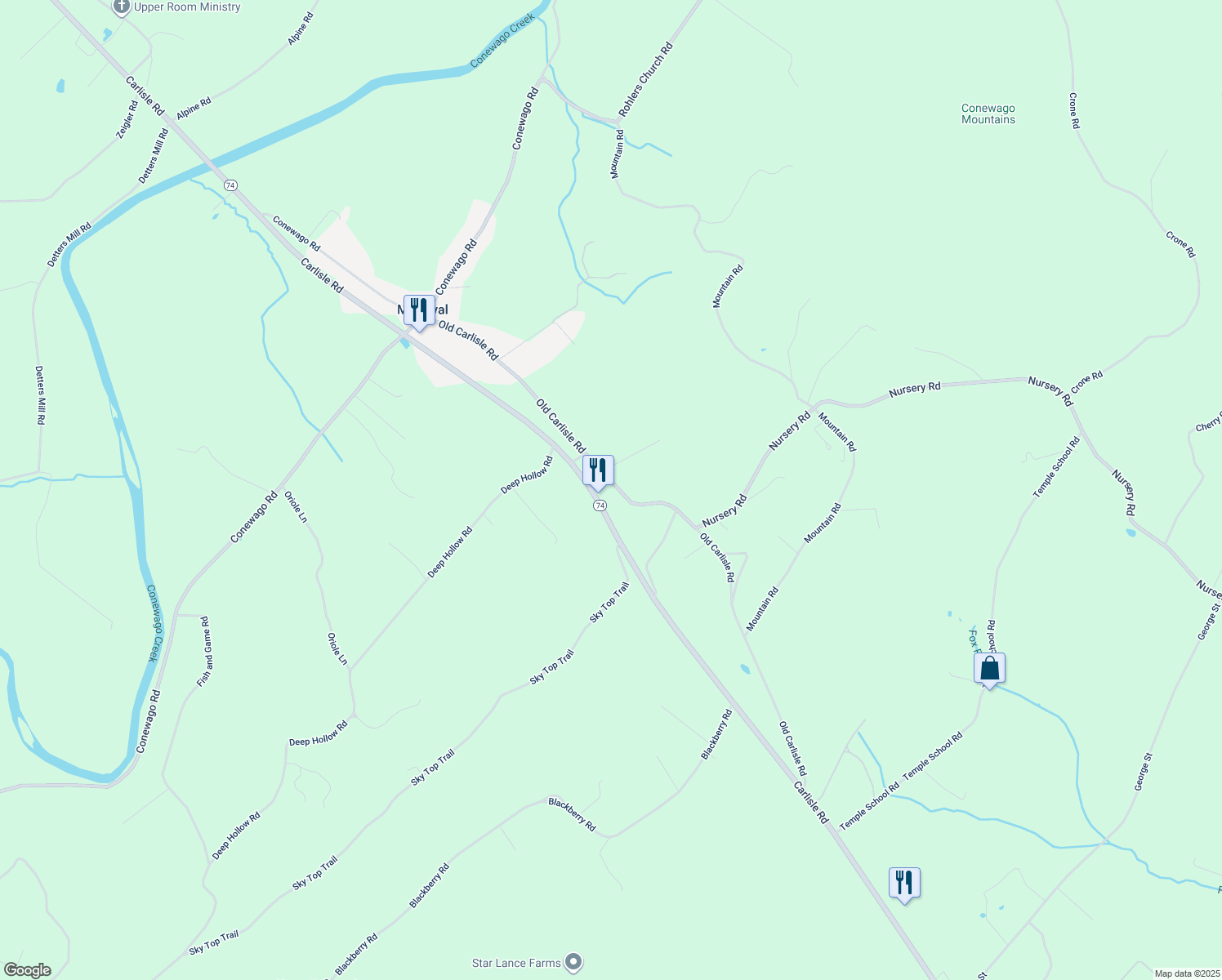 map of restaurants, bars, coffee shops, grocery stores, and more near 6090 Old Carlisle Rd in Dover